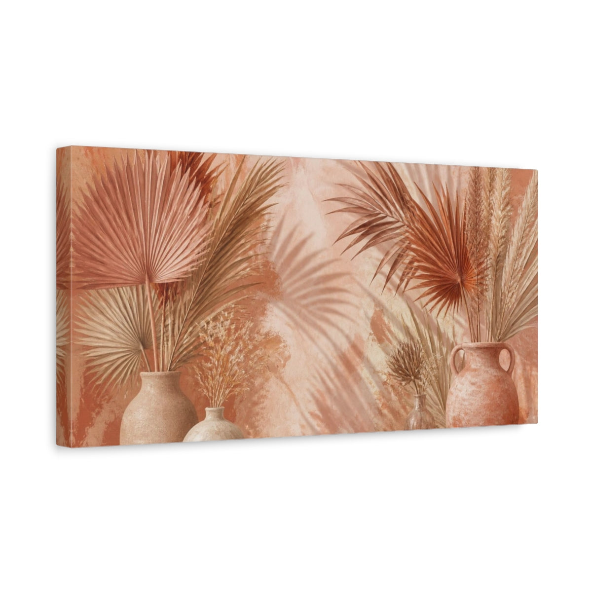 Side Mockup 3. Boho Dried Palm Vases shown as canvas print