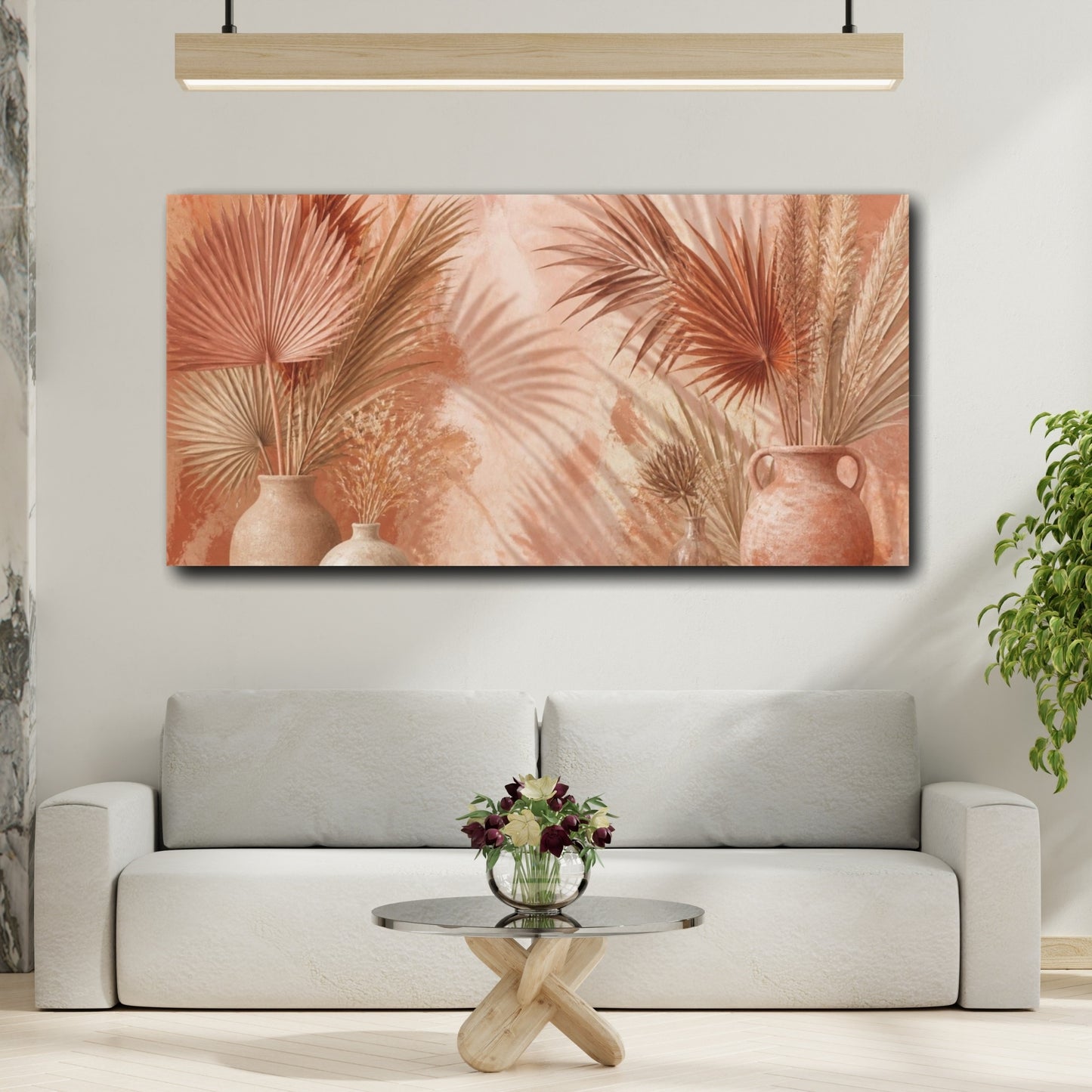 Mockup 2. Boho Dried Palm Vases shown as canvas print