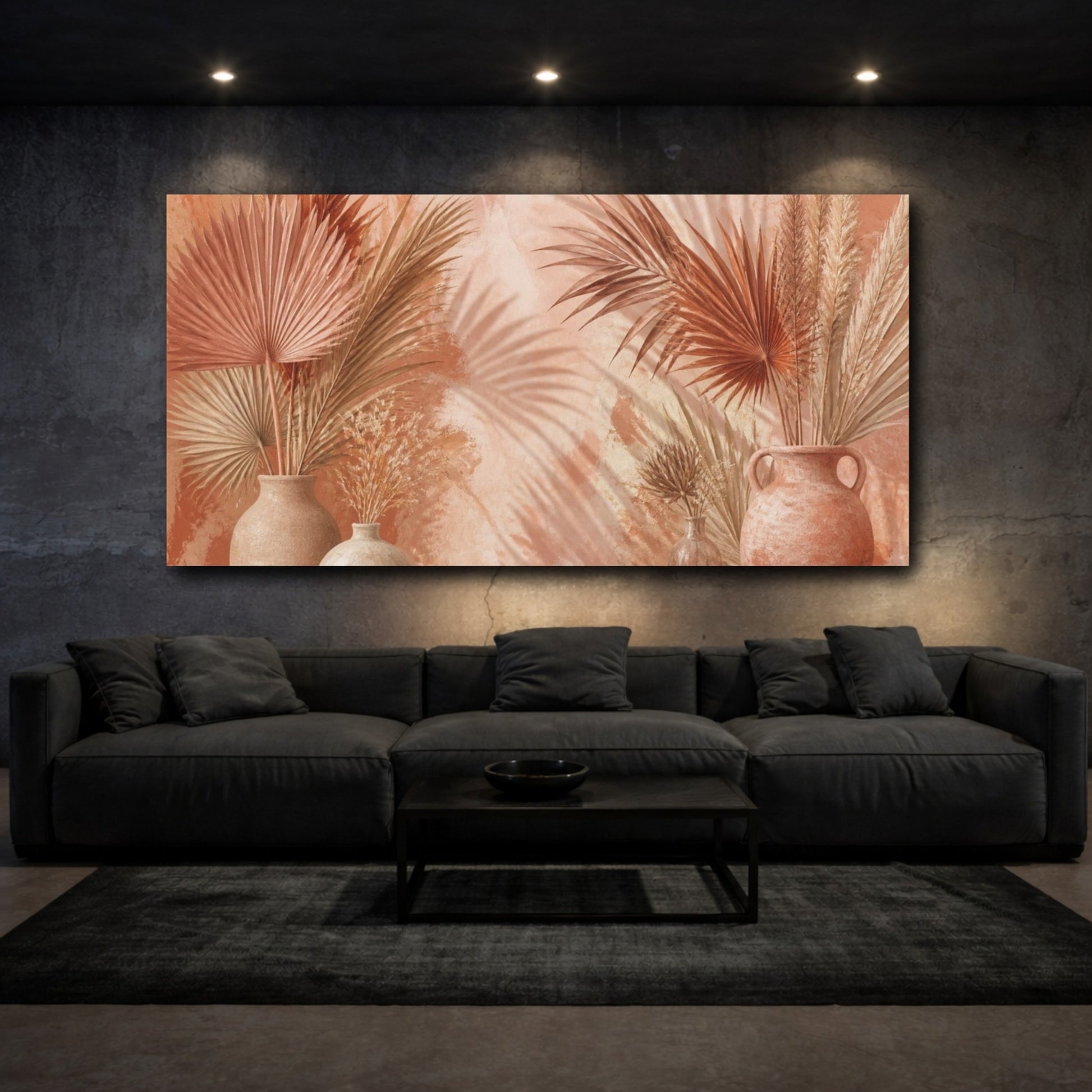 Mockup 3. Boho Dried Palm Vases shown as canvas print