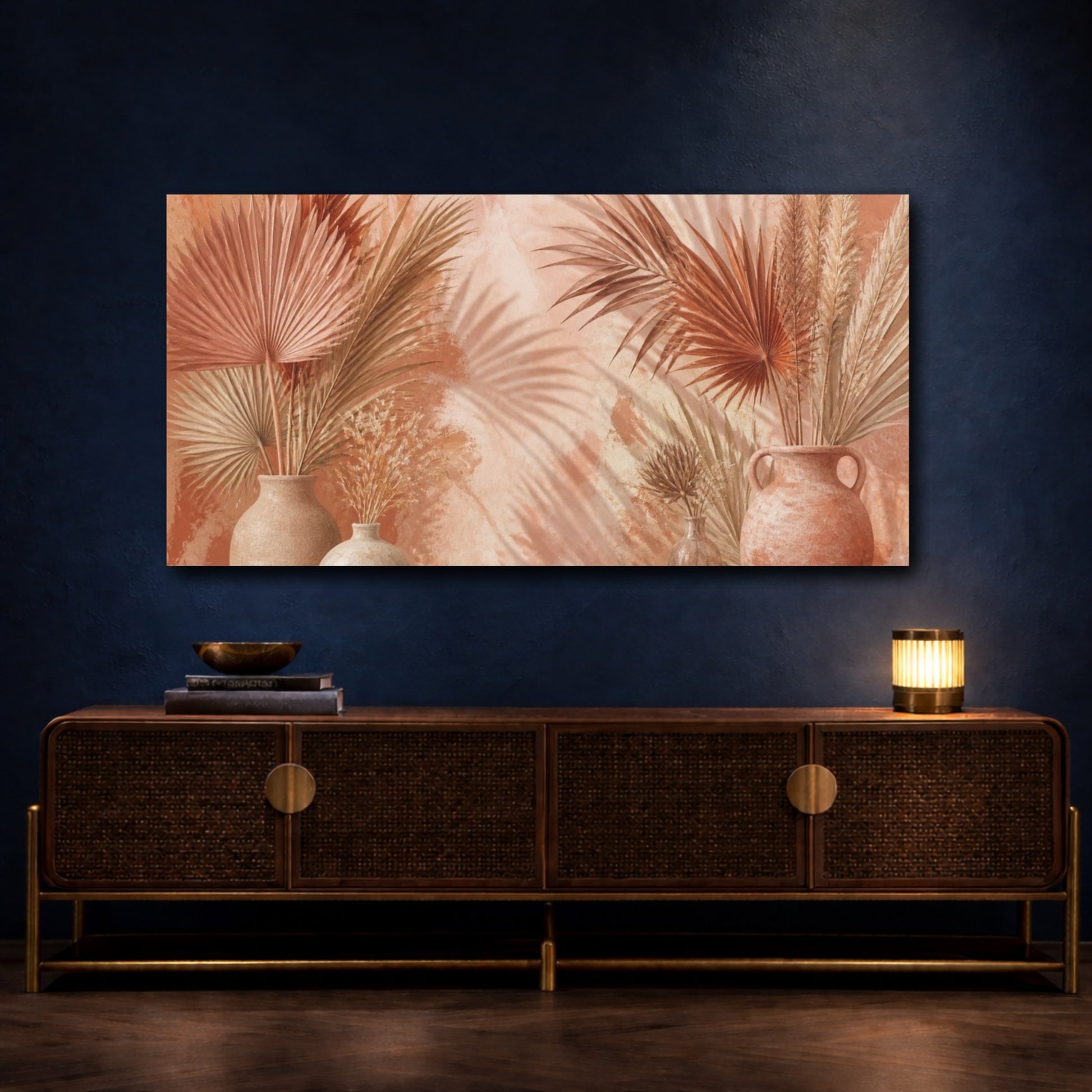 Mockup 4. Boho Dried Palm Vases shown as canvas print