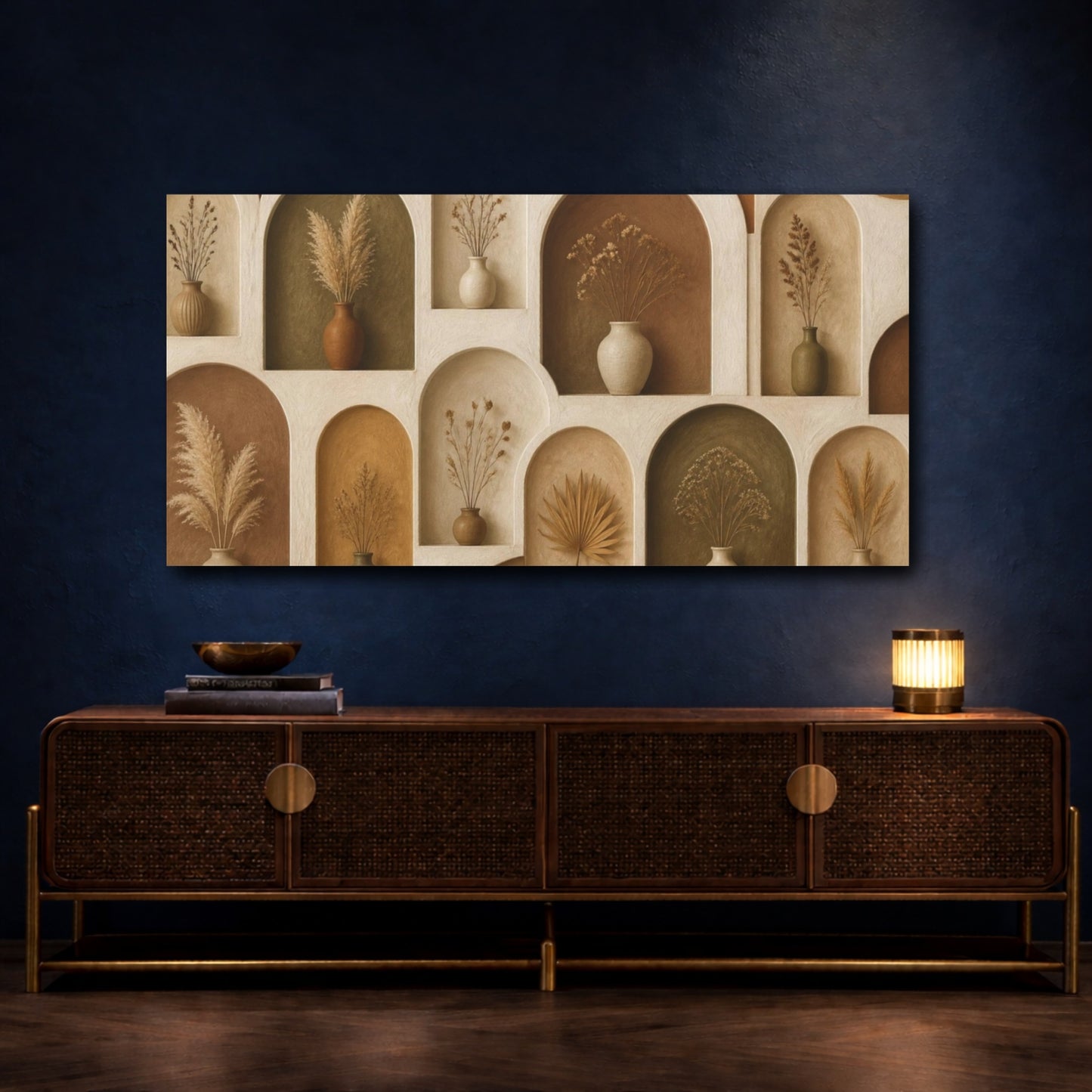 Mockup 4. Boho Dried Stem Niches shown as canvas print