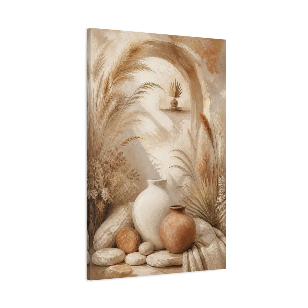 Main Mockup. Boho Earthen Vases shown as canvas print
