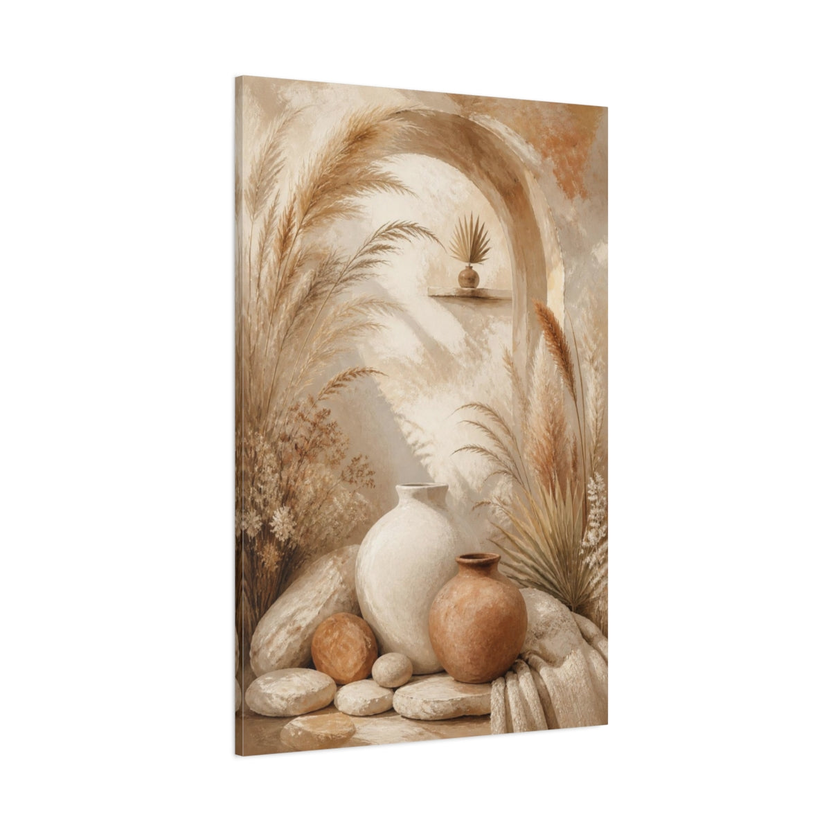 Side Mockup 1. Boho Earthen Vases shown as canvas print