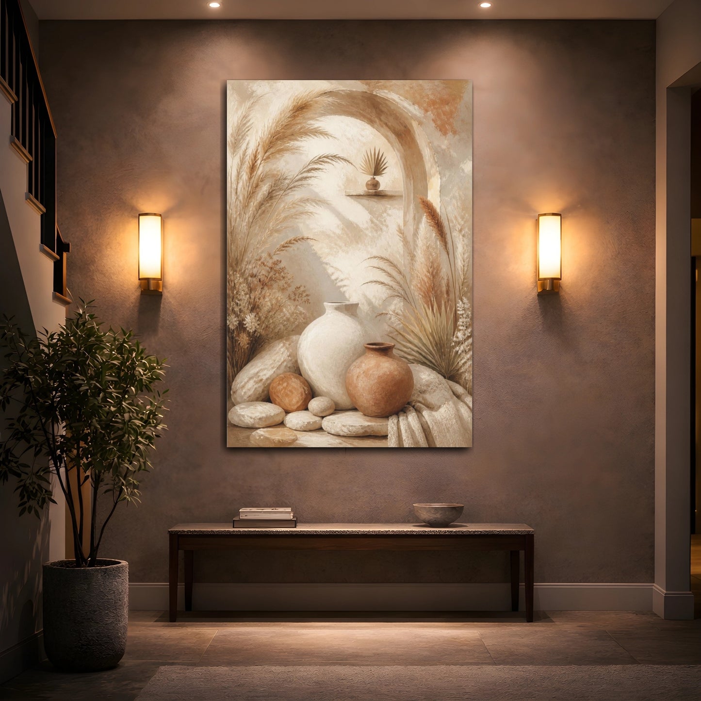 Mockup 2. Boho Earthen Vases shown as canvas print