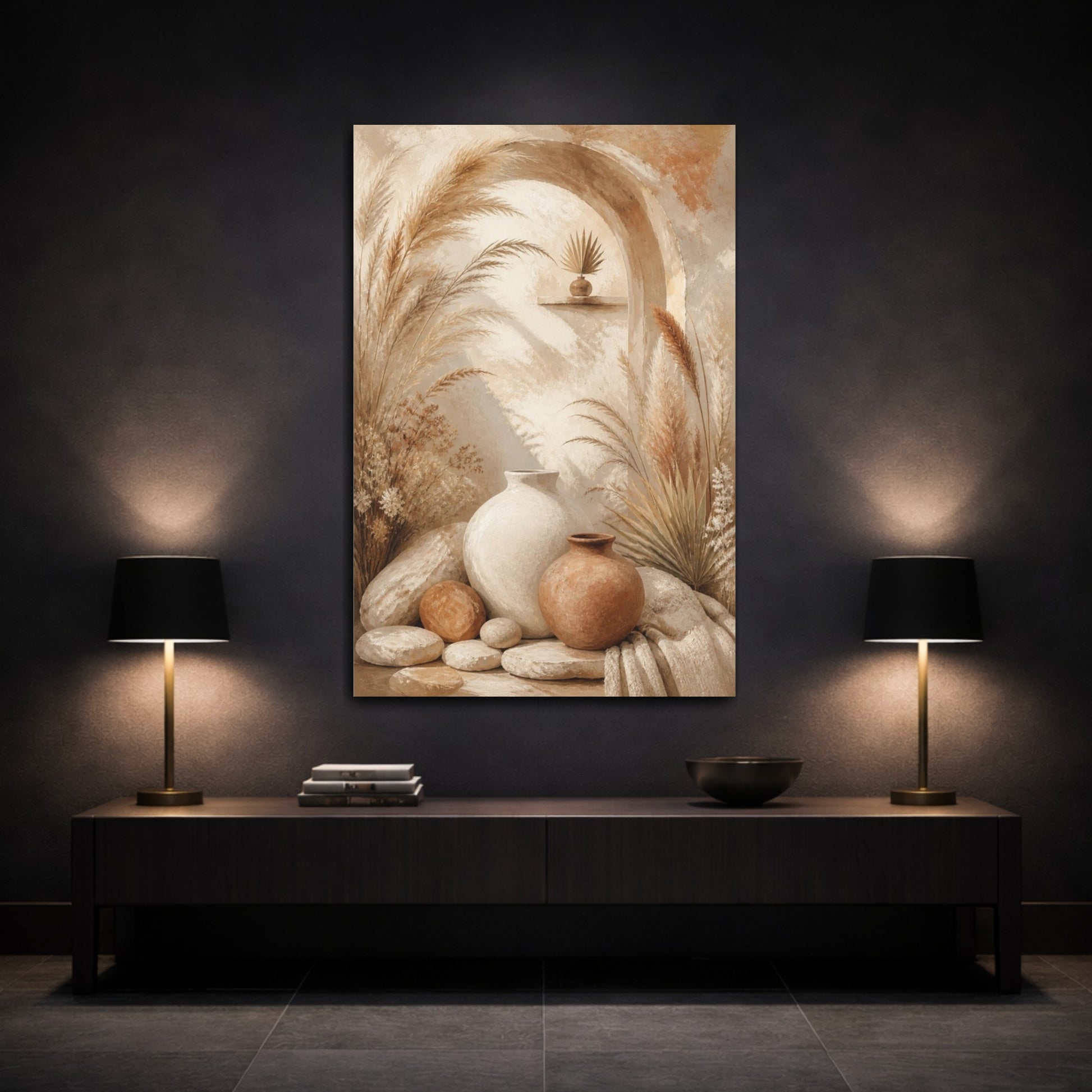 Mockup 3. Boho Earthen Vases shown as canvas print
