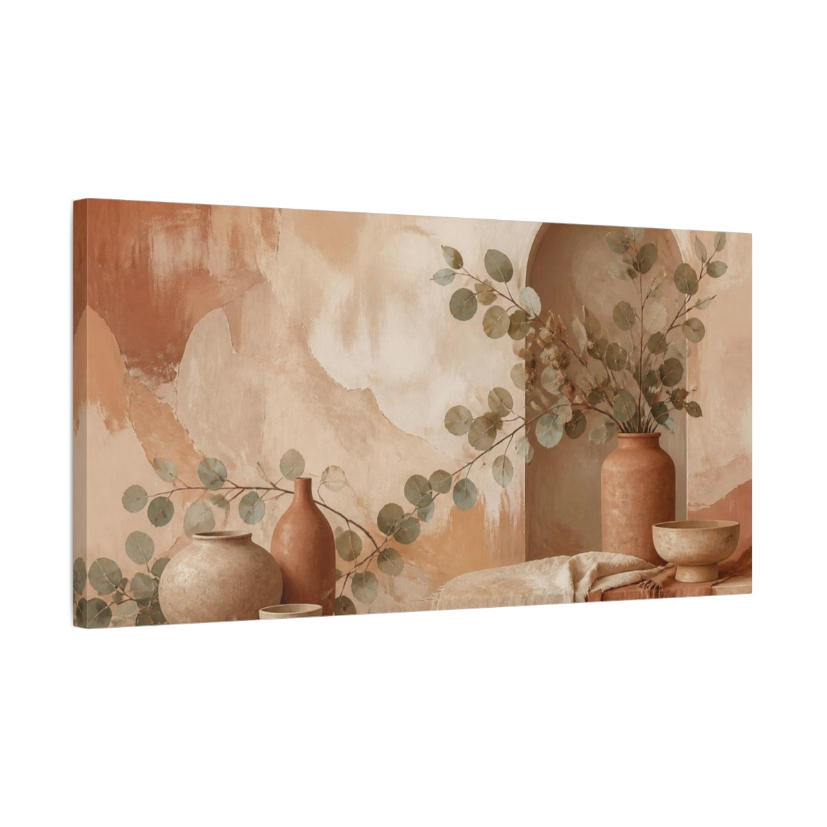 Side Mockup 1. Boho Eucalyptus Alcove shown as canvas print
