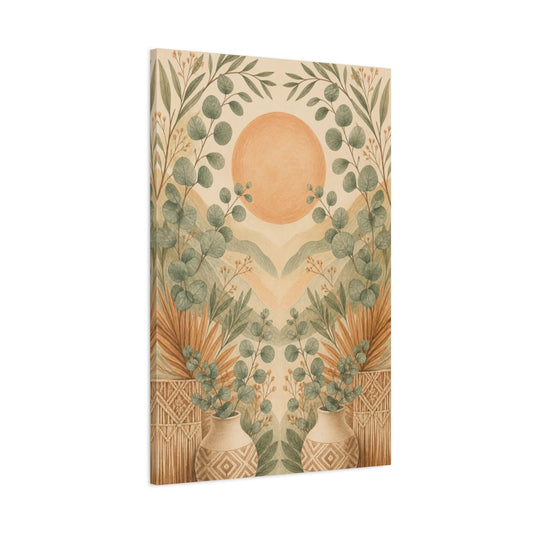 Main Mockup. Boho Eucalyptus Sun shown as canvas print