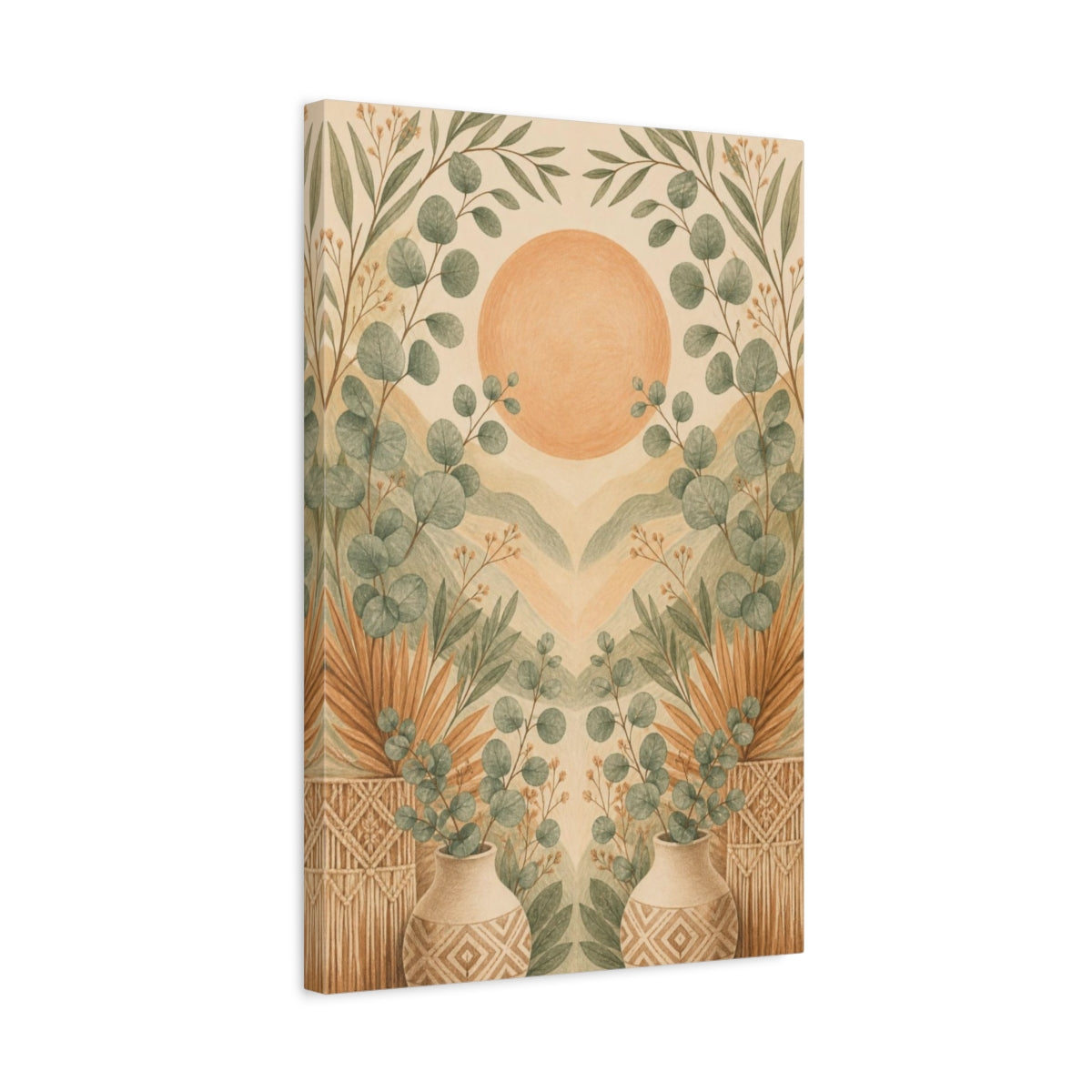 Side Mockup 3. Boho Eucalyptus Sun shown as canvas print