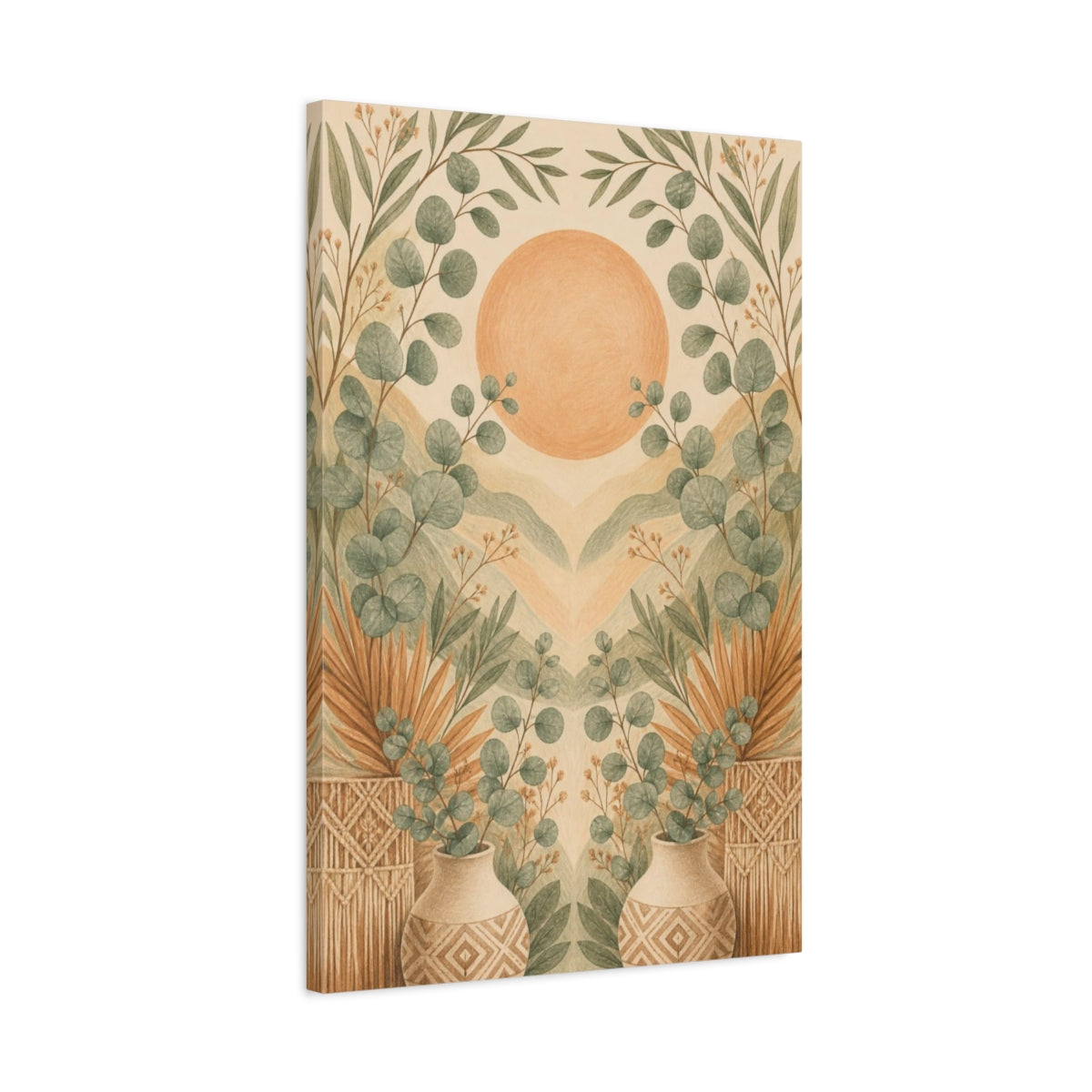 Side Mockup 2. Boho Eucalyptus Sun shown as canvas print