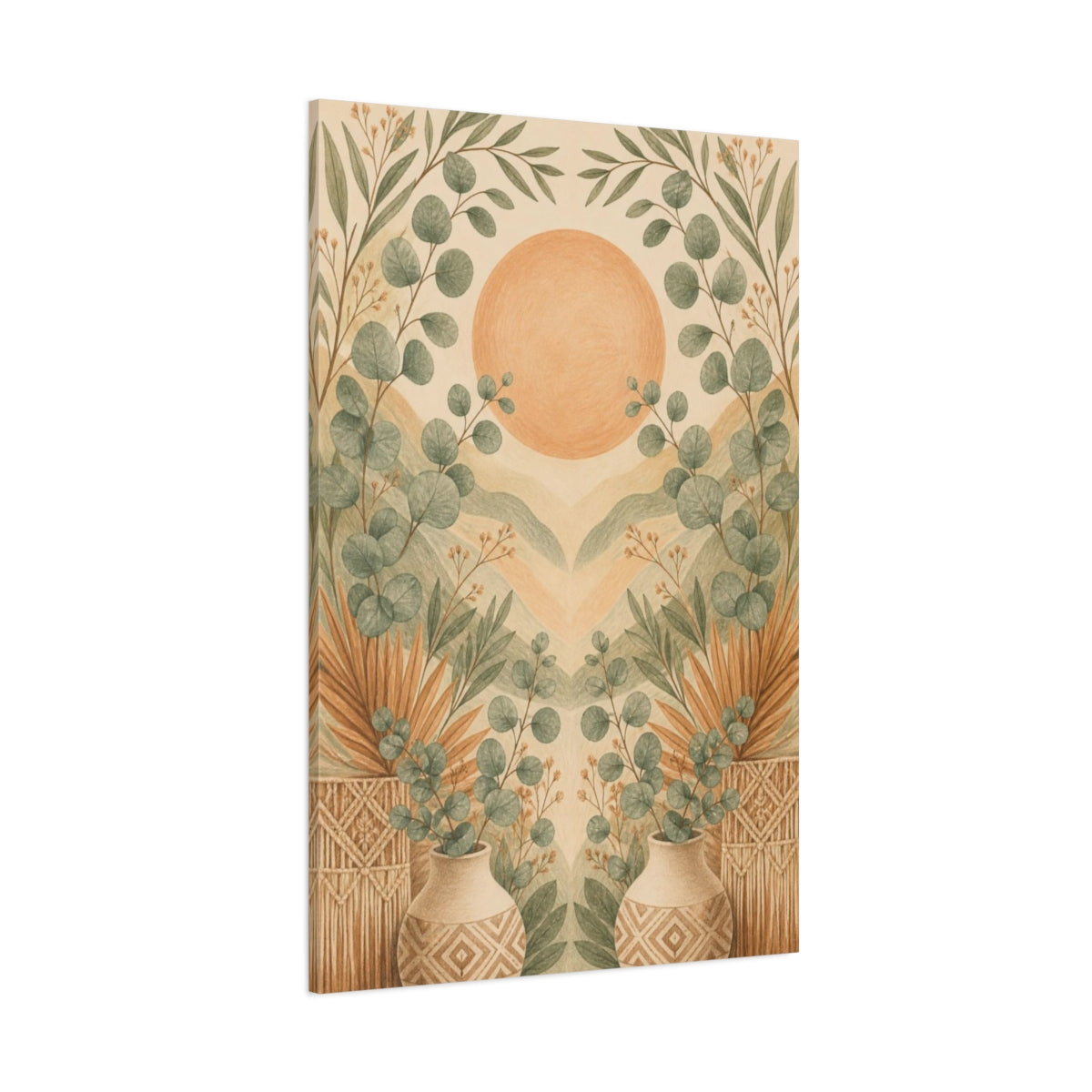 Side Mockup 1. Boho Eucalyptus Sun shown as canvas print