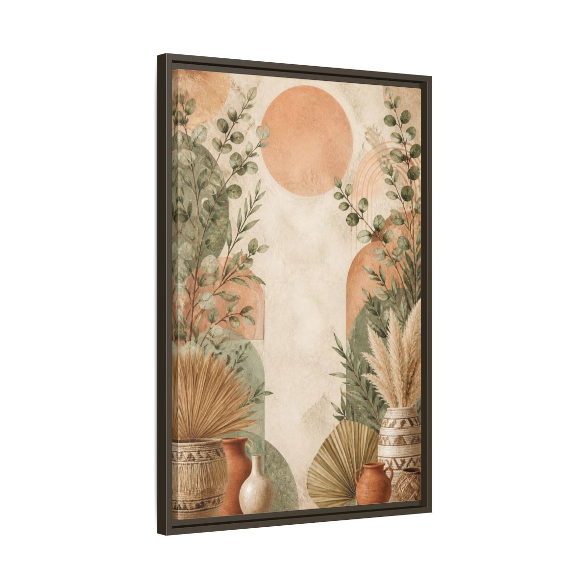 Side Mockup 11. Boho Eucalyptus Sun shown as framed canvas print