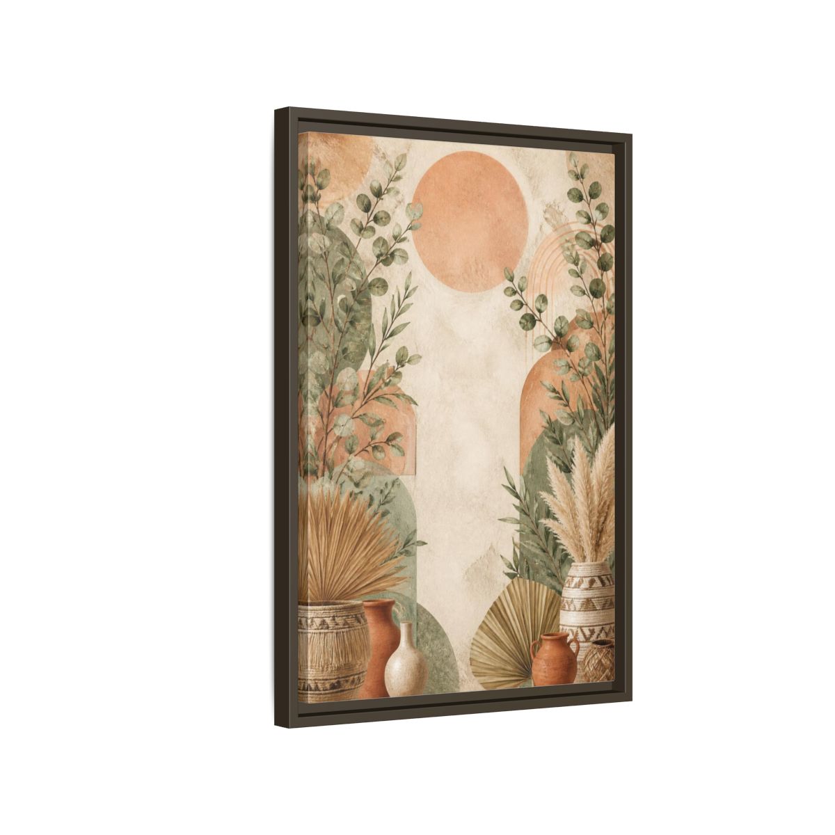 Side Mockup 2. Boho Eucalyptus Sun shown as framed canvas print