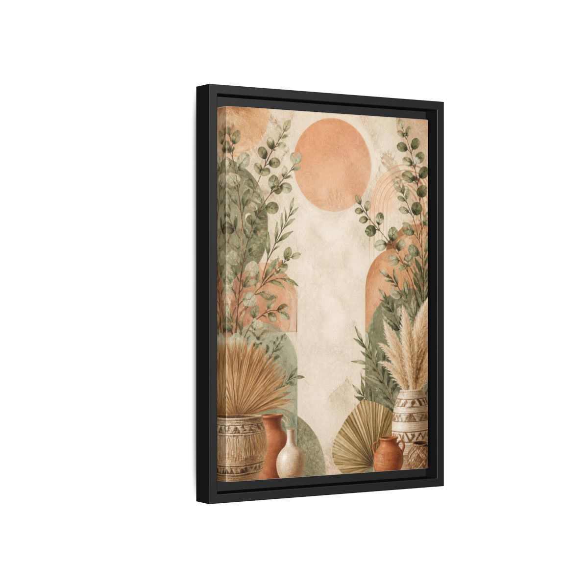 Side Mockup 6. Boho Eucalyptus Sun shown as framed canvas print