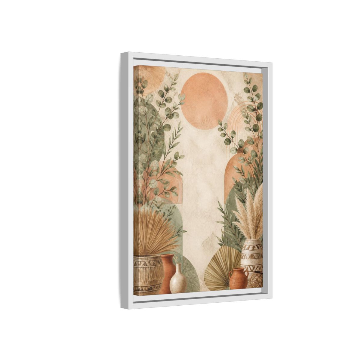 Side Mockup 4. Boho Eucalyptus Sun shown as framed canvas print