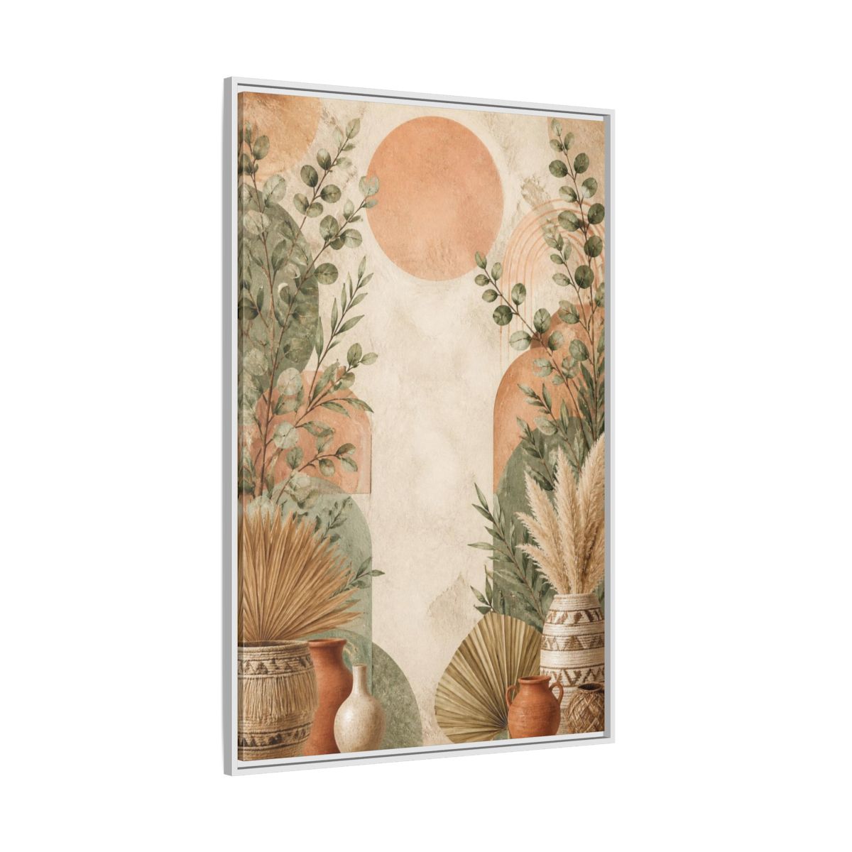 Side Mockup 7. Boho Eucalyptus Sun shown as framed canvas print