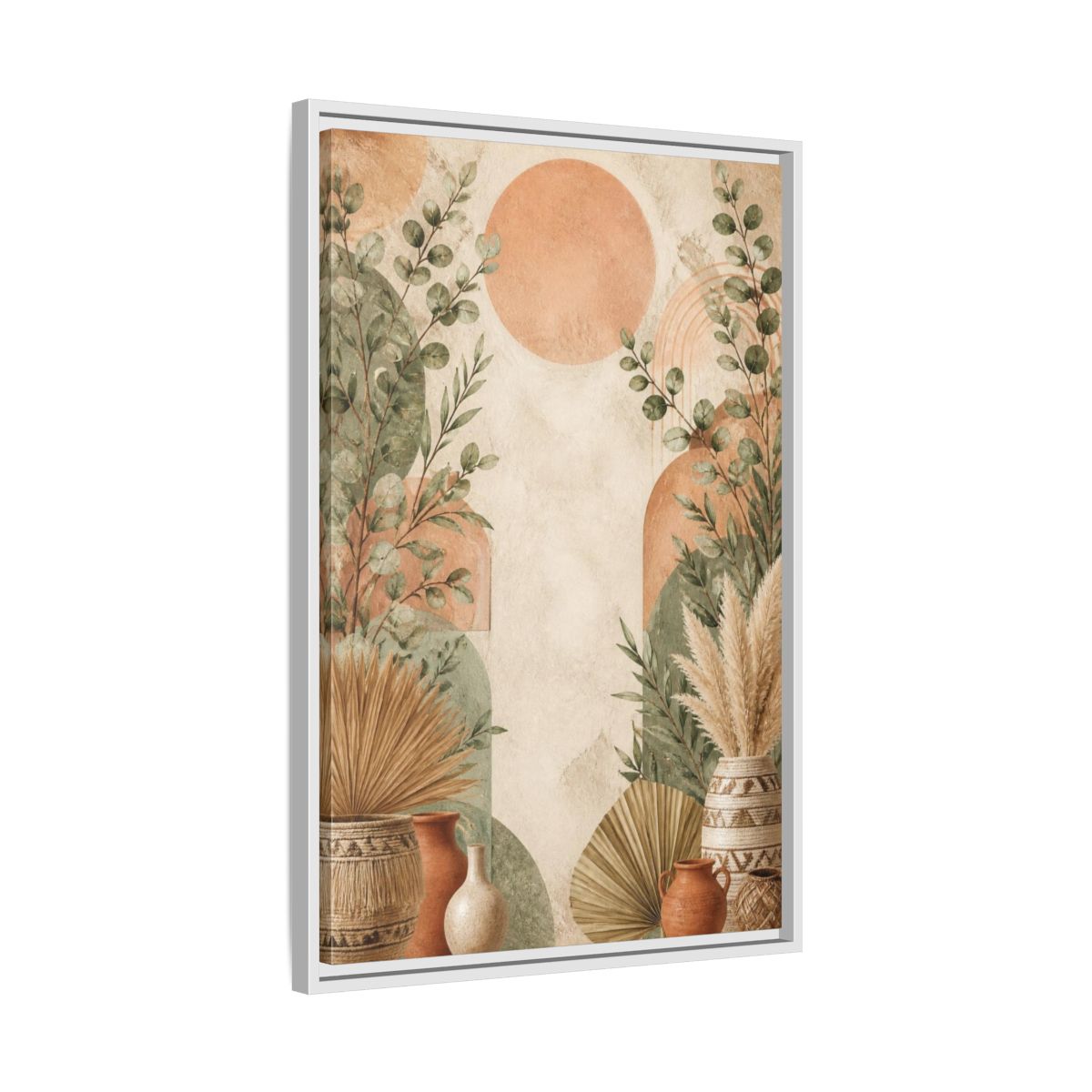 Side Mockup 10. Boho Eucalyptus Sun shown as framed canvas print