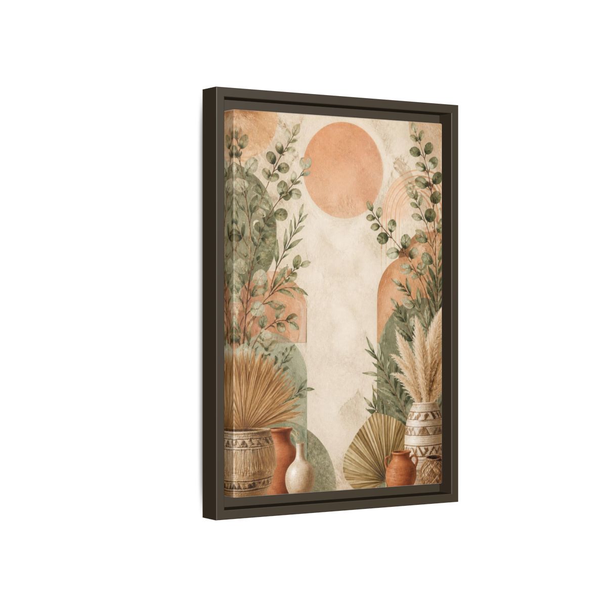 Side Mockup 5. Boho Eucalyptus Sun shown as framed canvas print