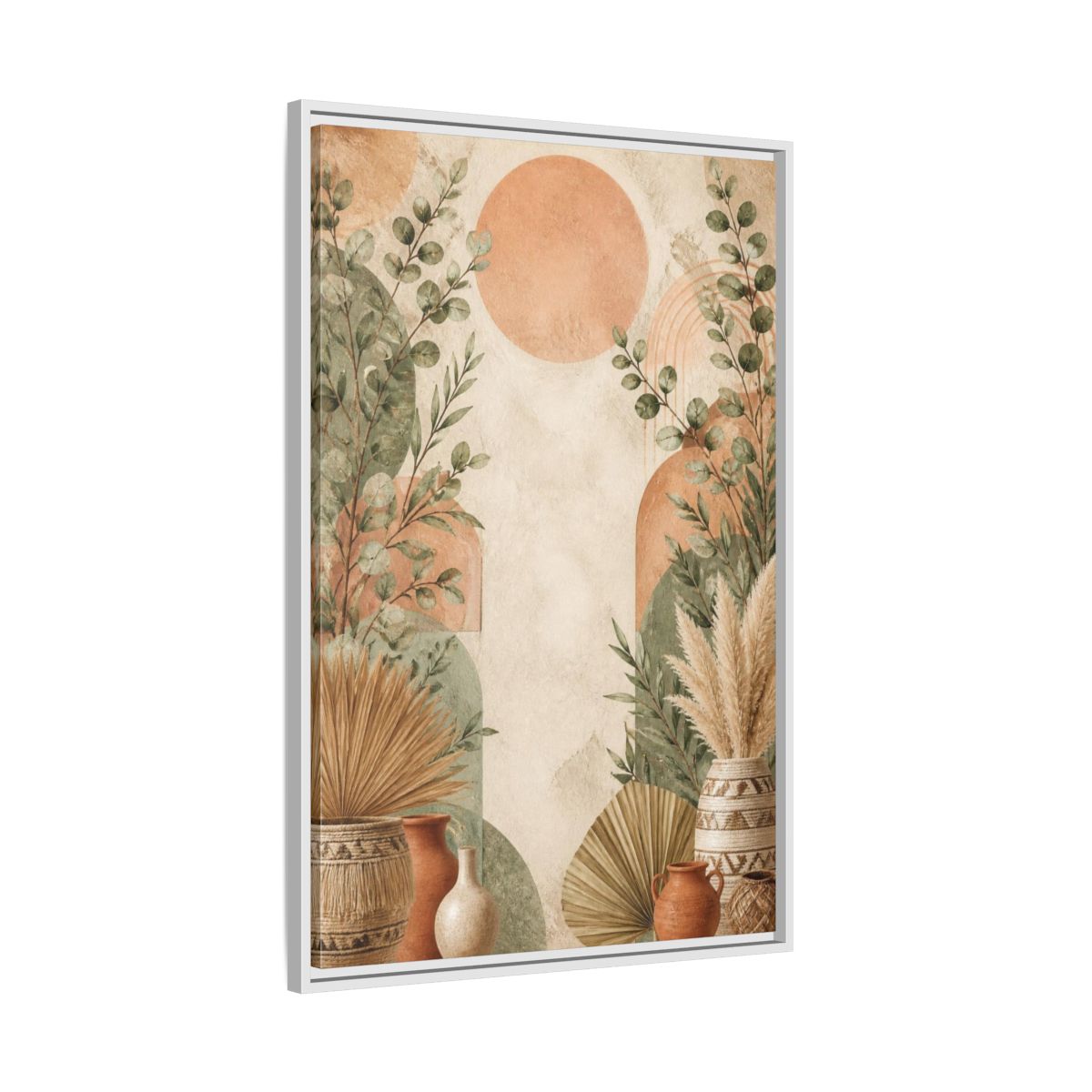 Side Mockup 9. Boho Eucalyptus Sun shown as framed canvas print