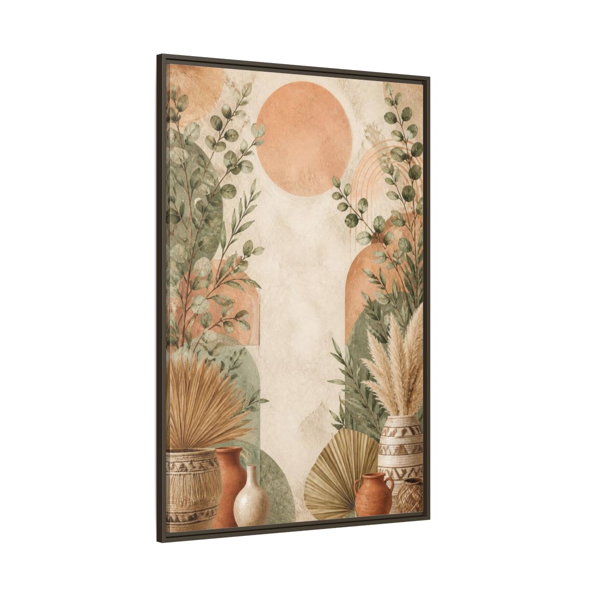 Side Mockup 8. Boho Eucalyptus Sun shown as framed canvas print