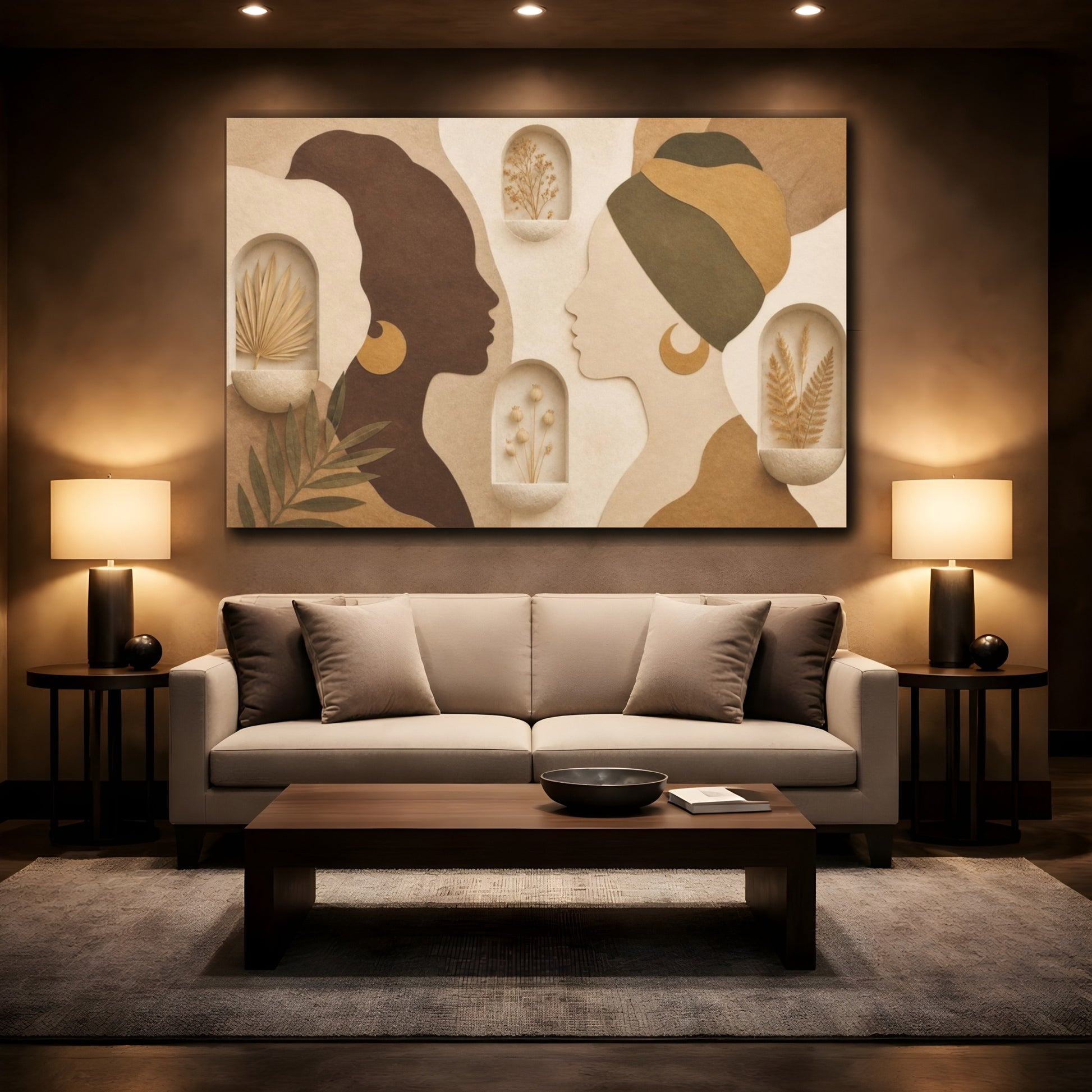 Mockup 2. Boho Female Silhouettes shown as canvas print
