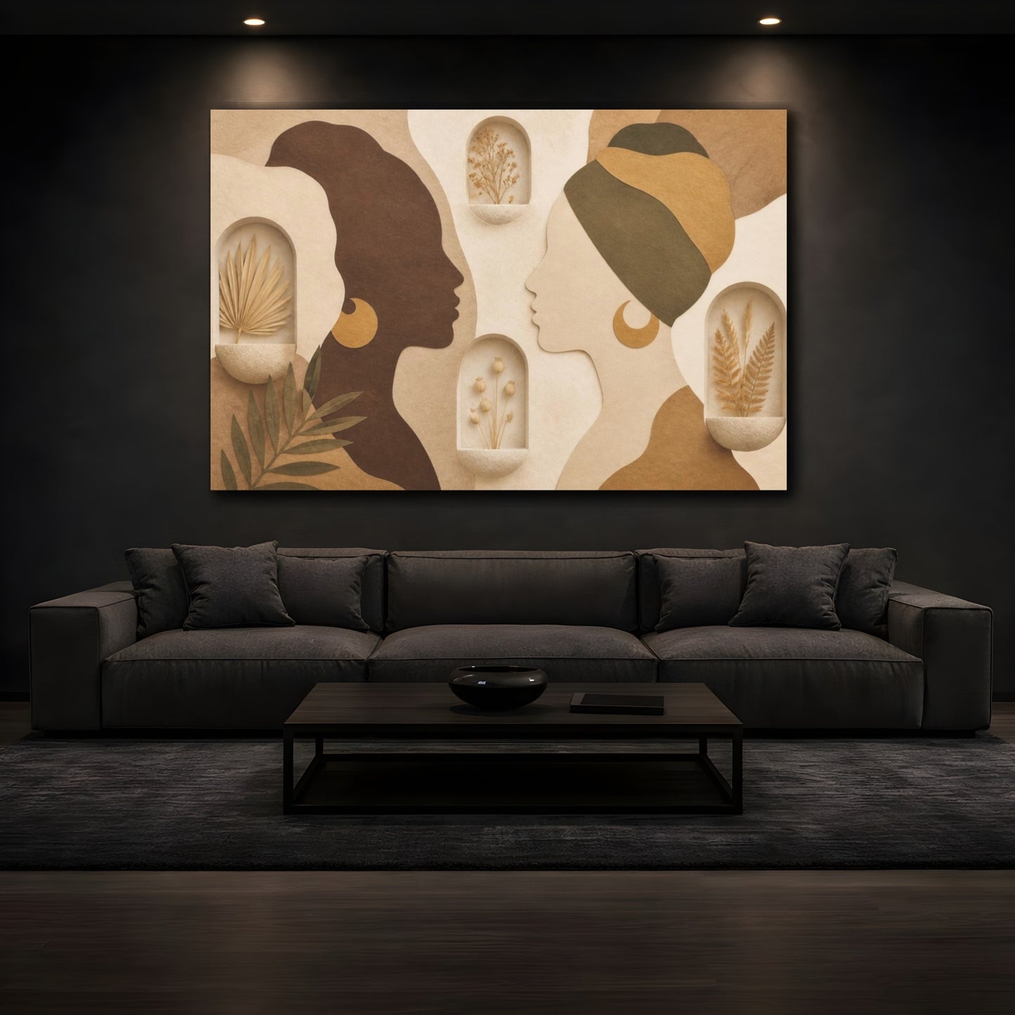 Mockup 3. Boho Female Silhouettes shown as canvas print