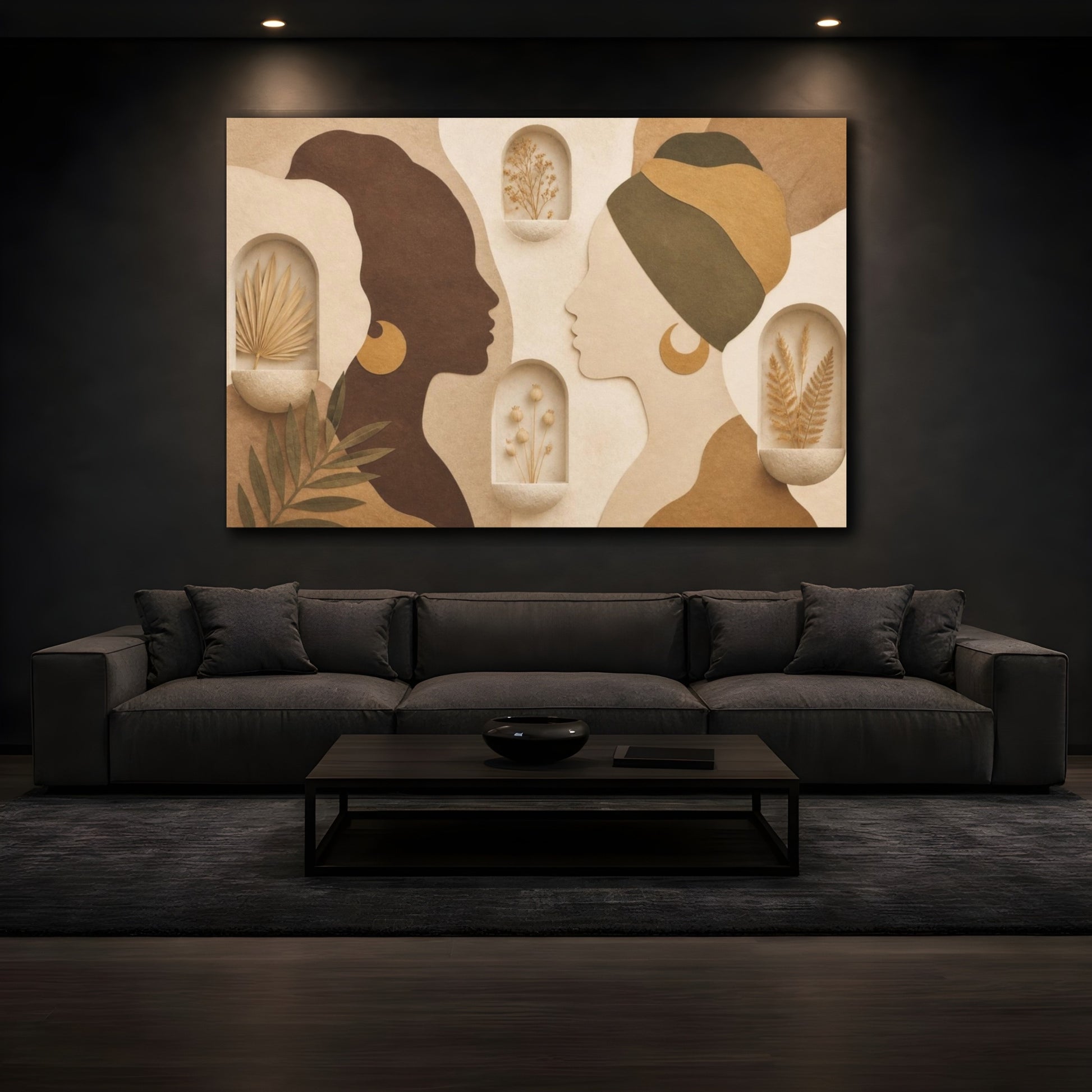 Mockup 3. Boho Female Silhouettes shown as canvas print