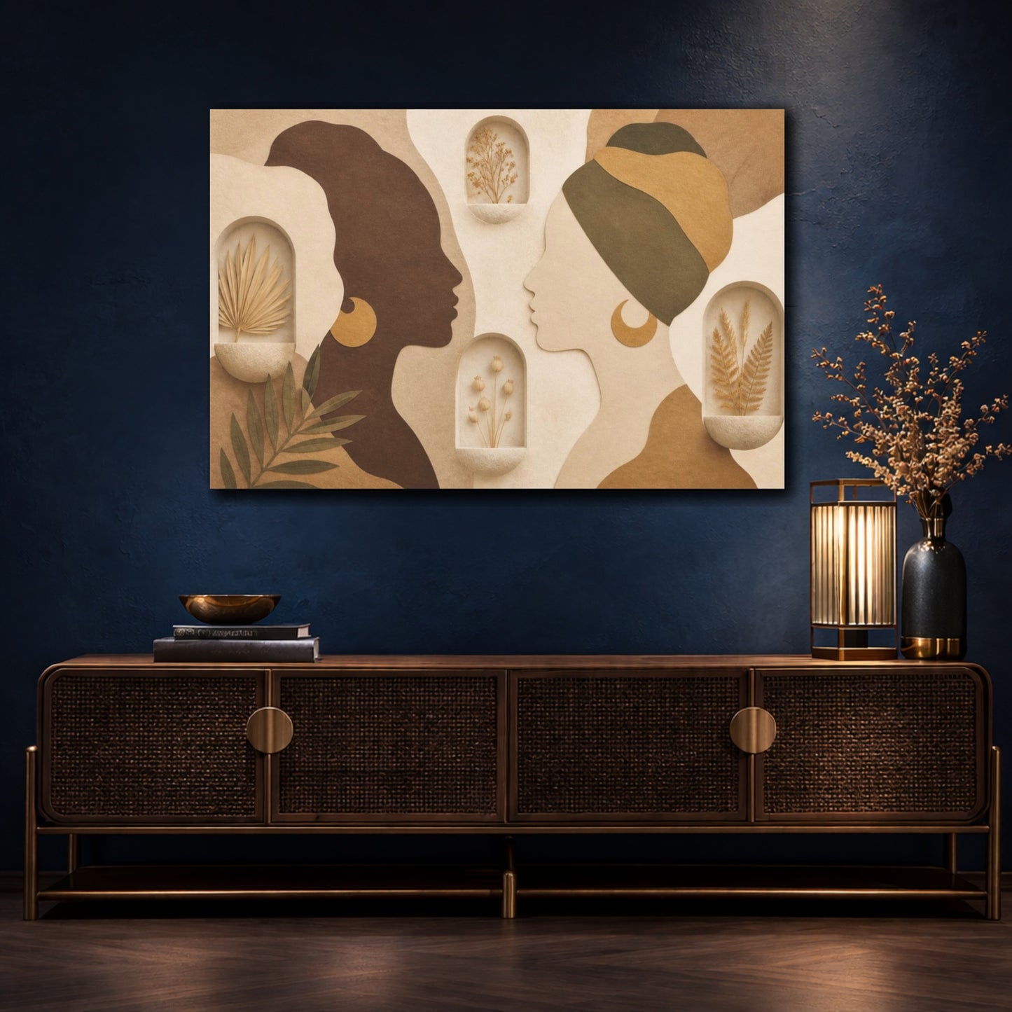 Mockup 4. Boho Female Silhouettes shown as canvas print