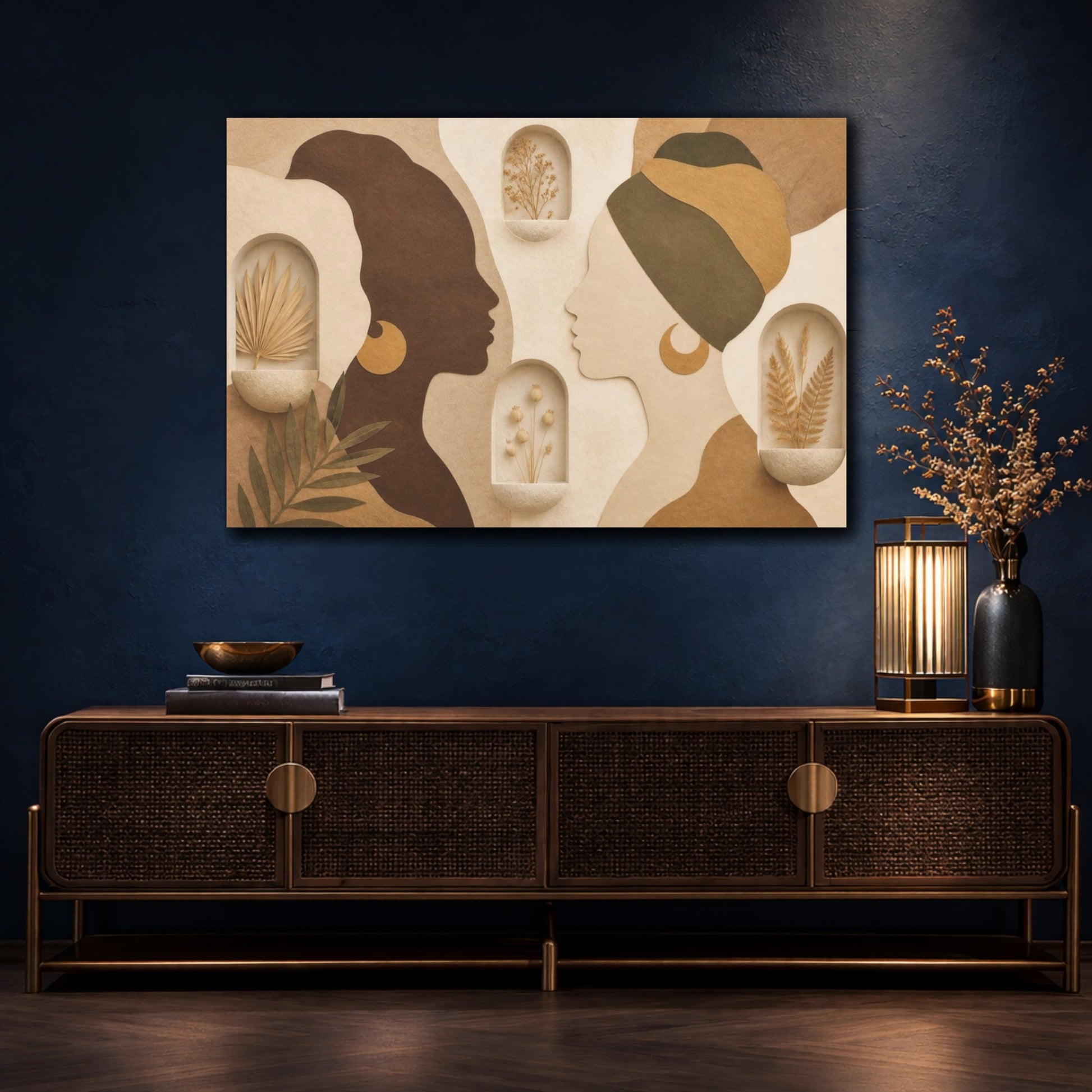 Mockup 4. Boho Female Silhouettes shown as canvas print
