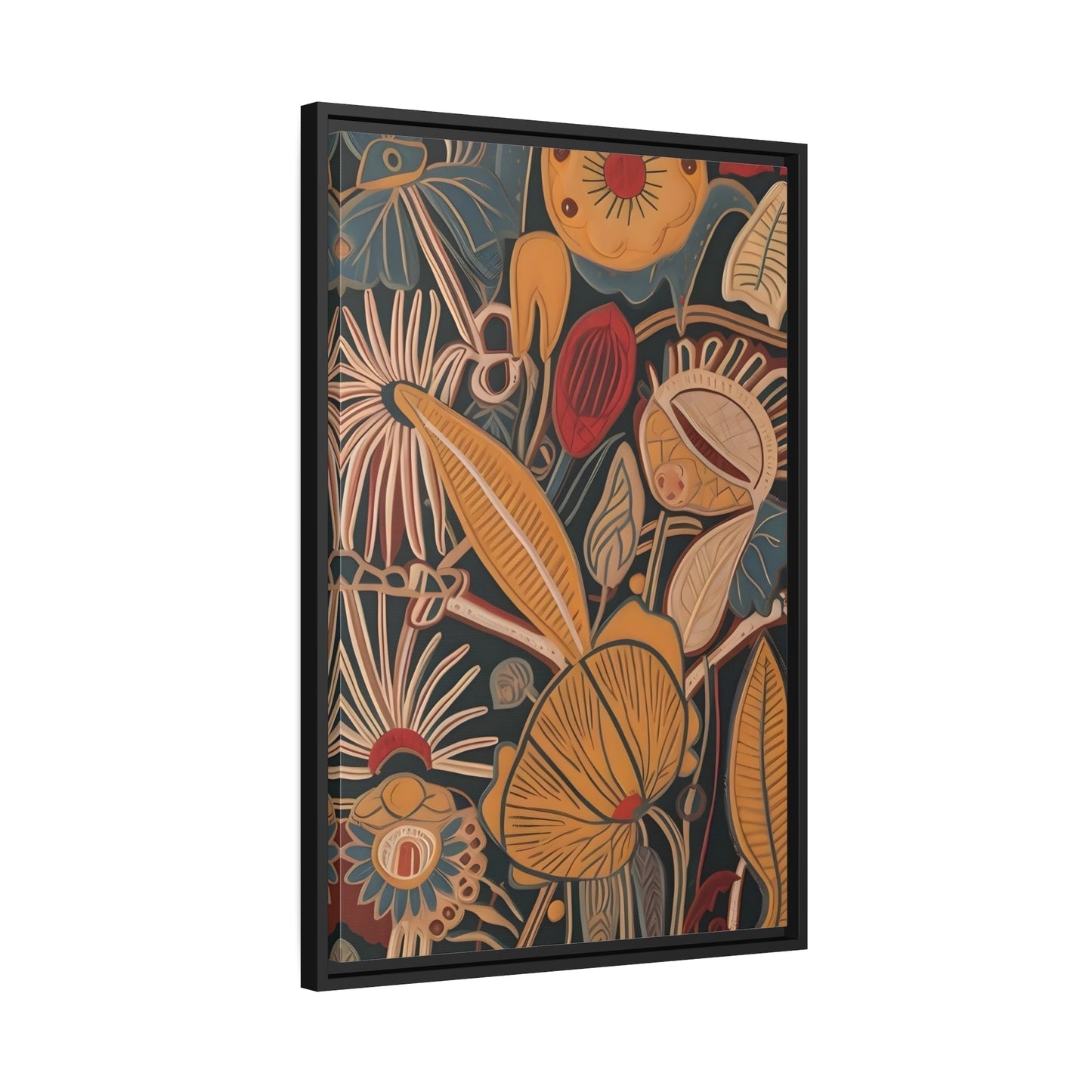 Boho Flowers Botanical Canvas Print - Modern Floral Living Room Wall Art Prints in Black Frame