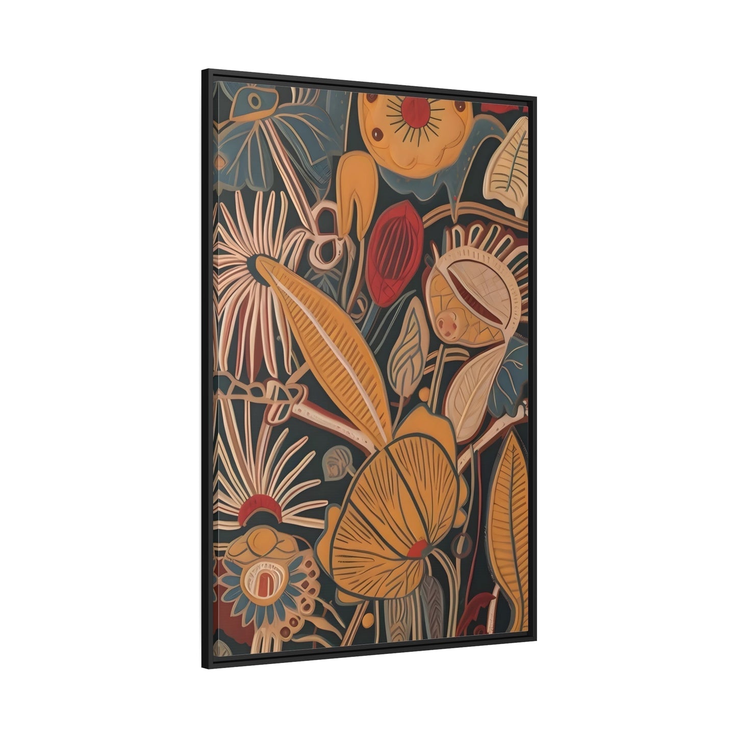 Boho Flowers Botanical Canvas Print - Modern Floral Living Room Wall Art Prints in Black Frame