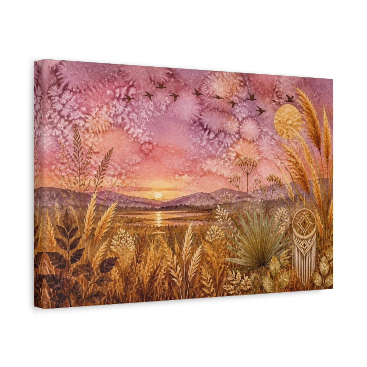 Side Mockup 4. Boho Golden Grasses Sunset shown as canvas print