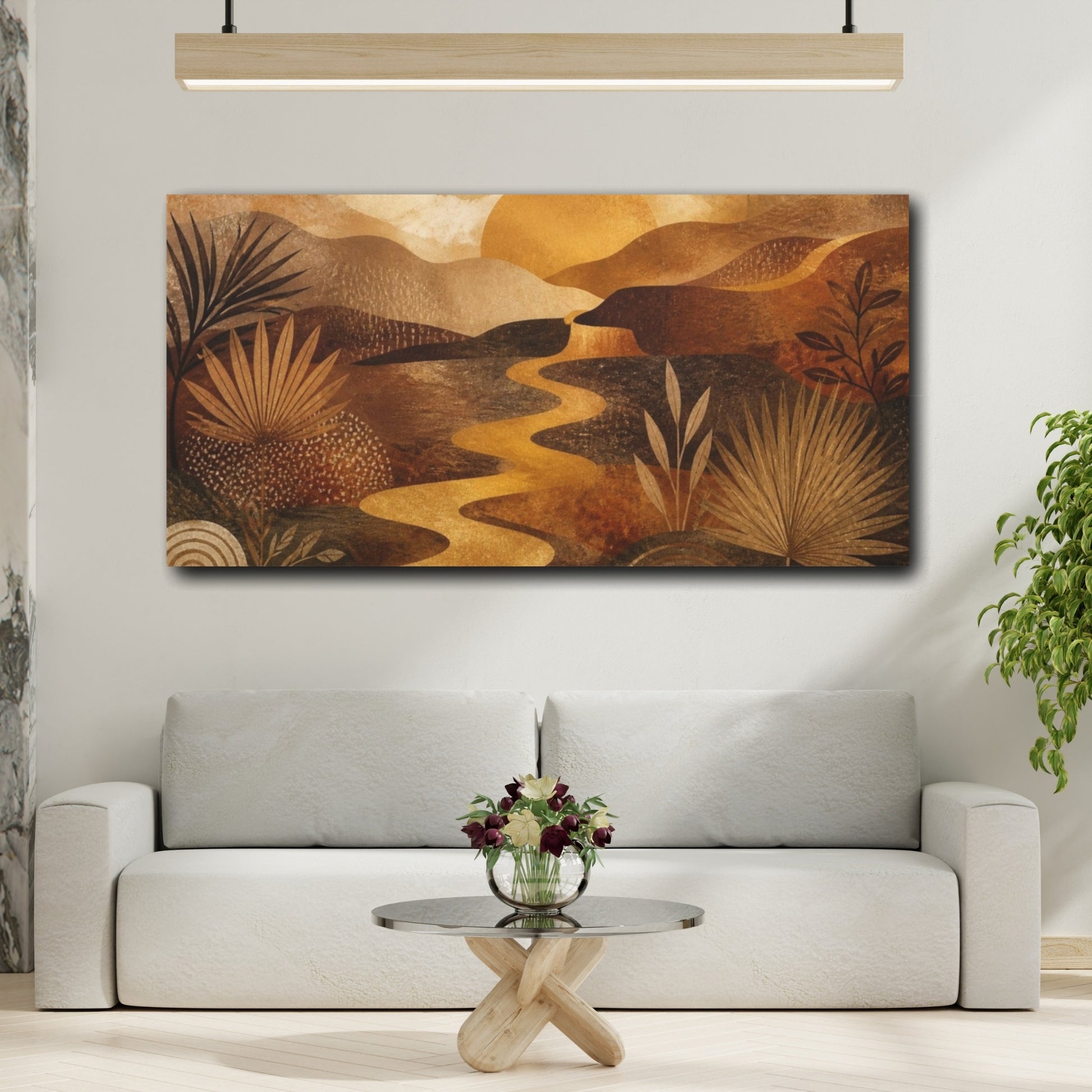 Mockup 2. Boho Golden River Sunset shown as canvas print