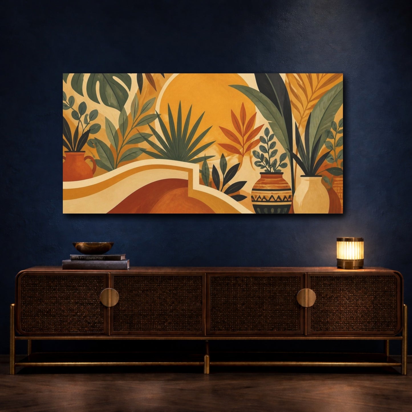 Mockup 4. Boho Golden Sun Botanicals shown as canvas print