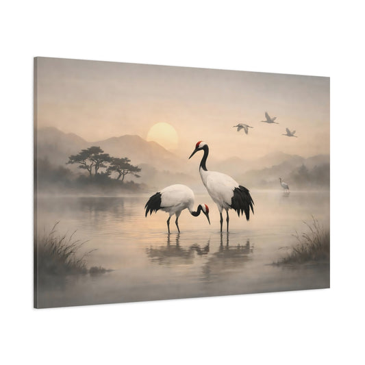 Boho Japanese Crane shown as stretched canvas wall art