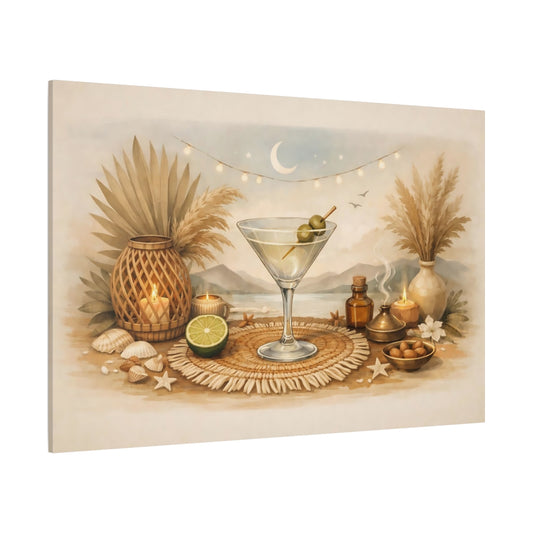 Boho Martini Time shown as stretched canvas wall art