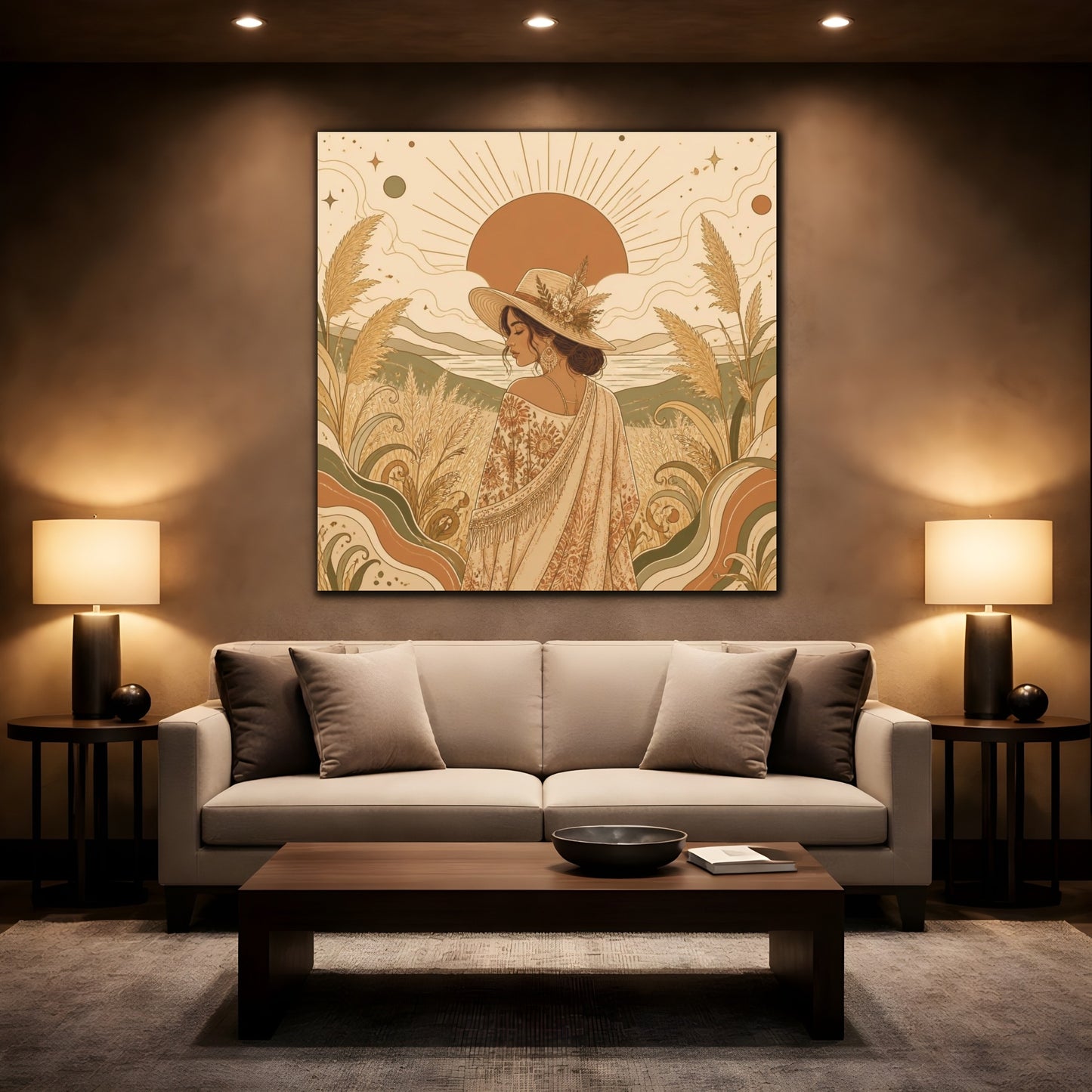 Mockup 2. Boho Meadow Woman shown as canvas print
