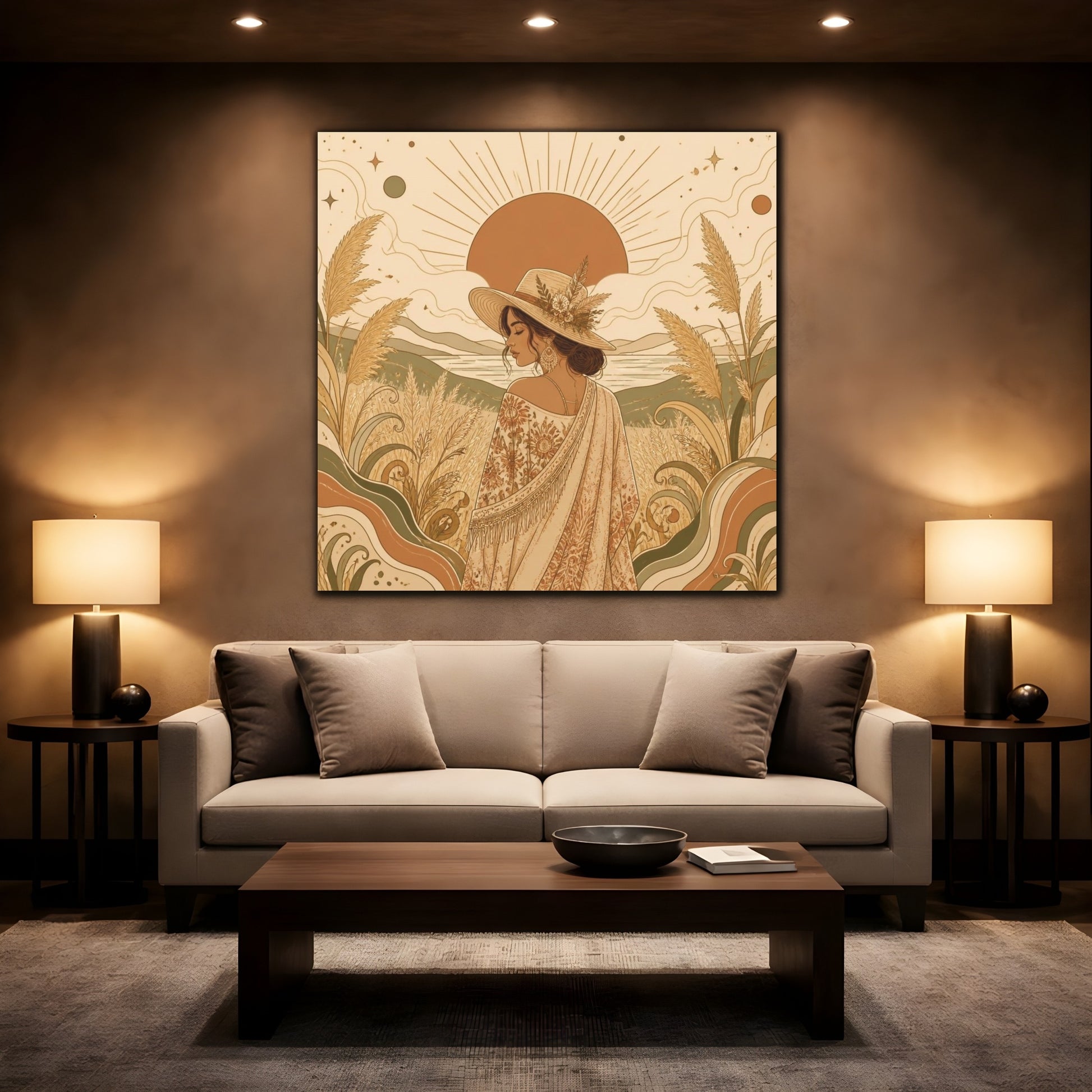 Mockup 2. Boho Meadow Woman shown as canvas print