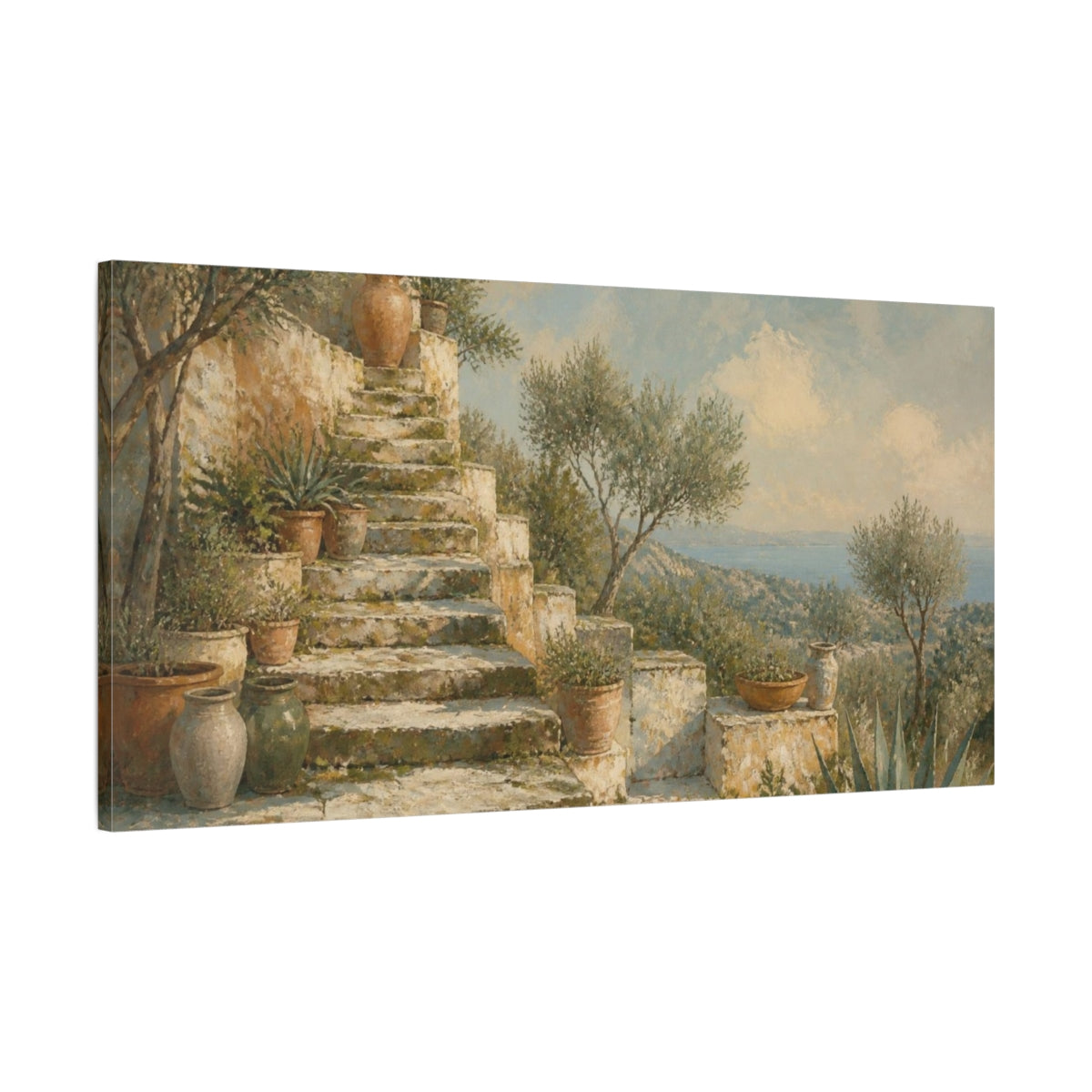 Main Mockup. Boho Mediterranean Stone Steps shown as canvas print