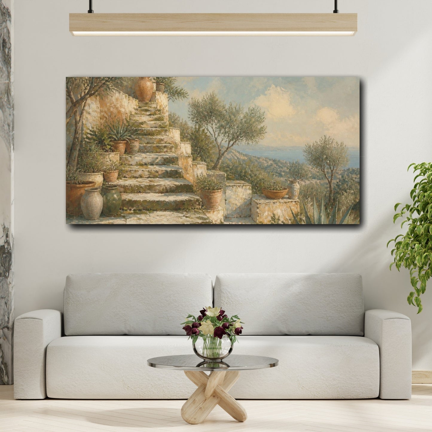 Mockup 2. Boho Mediterranean Stone Steps shown as canvas print