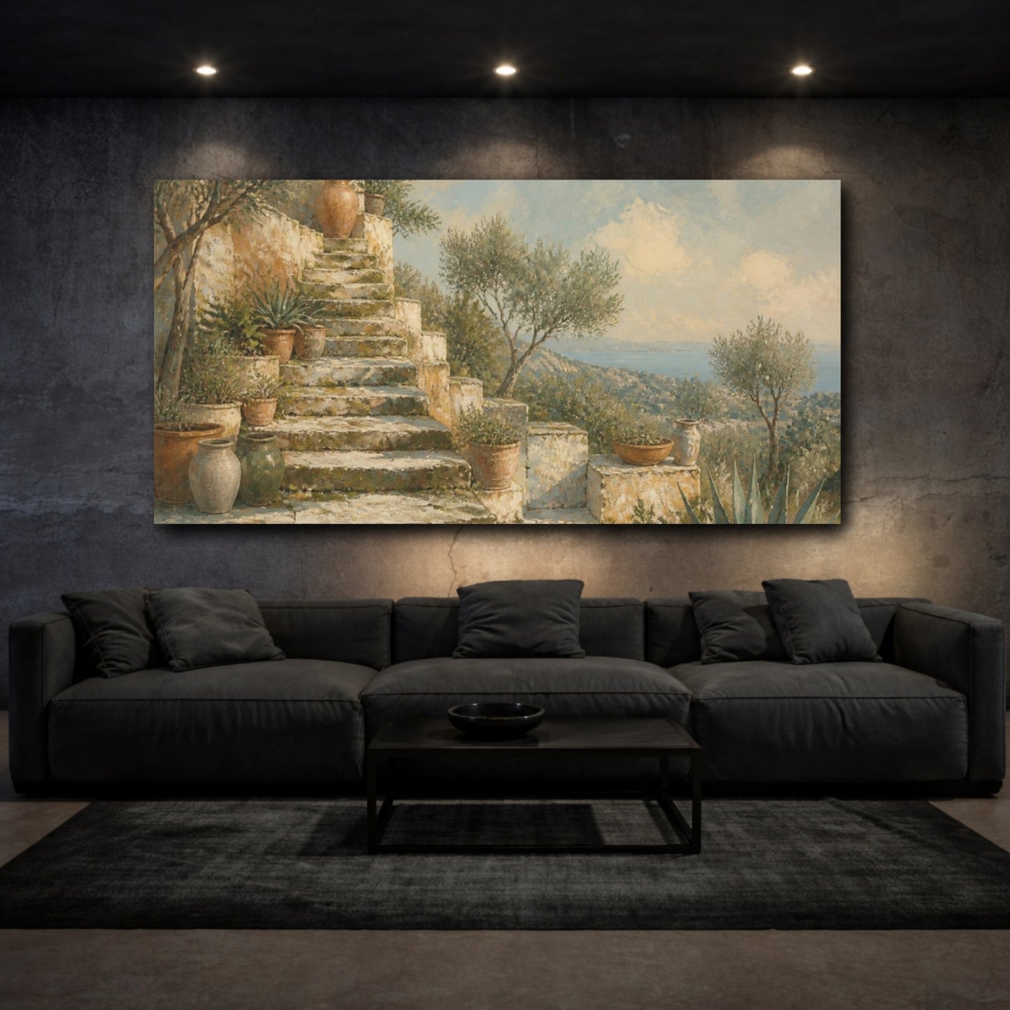 Mockup 3. Boho Mediterranean Stone Steps shown as canvas print