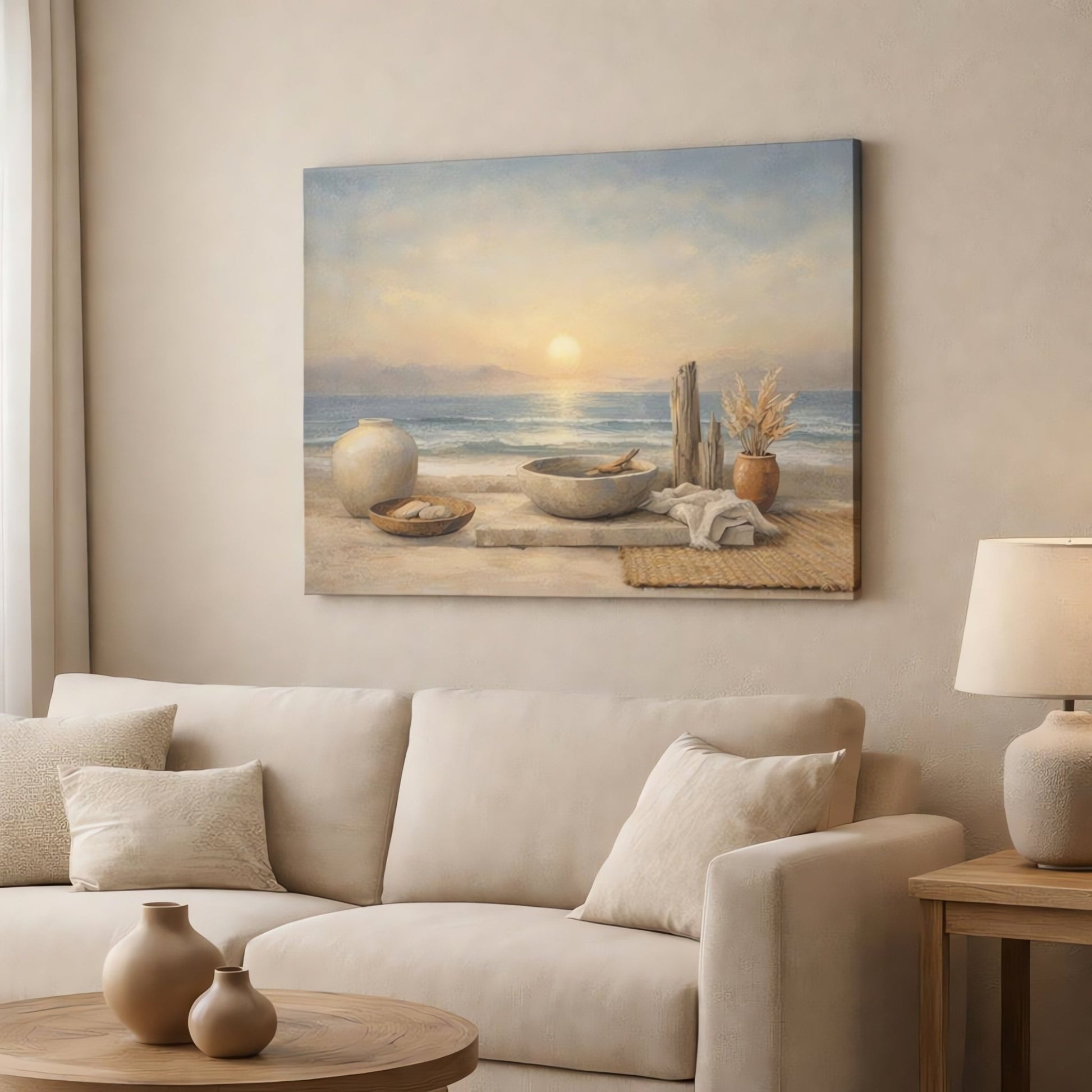 Boho Minimal Ocean Coastal Still Life Nature - Canvas Wall Art Print - YesArtYes