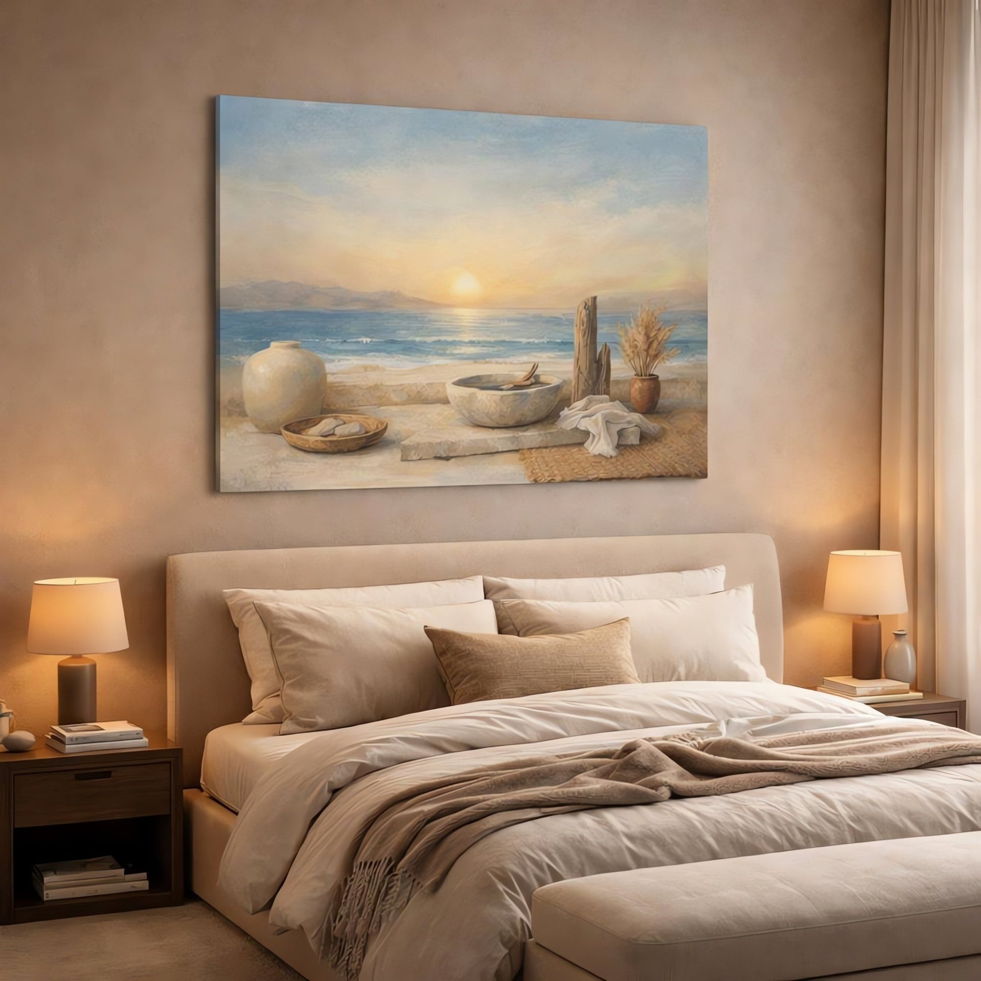 Boho Minimal Ocean Coastal Still Life Nature - Canvas Wall Art Print - YesArtYes