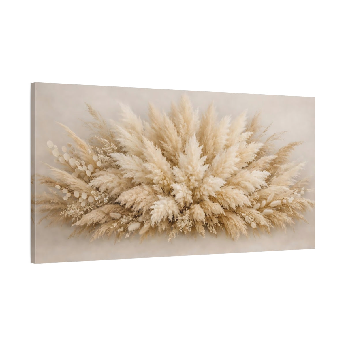 Side Mockup 1. Nature Pampas Grass Neutral Pampas shown as stretched canvas wall art