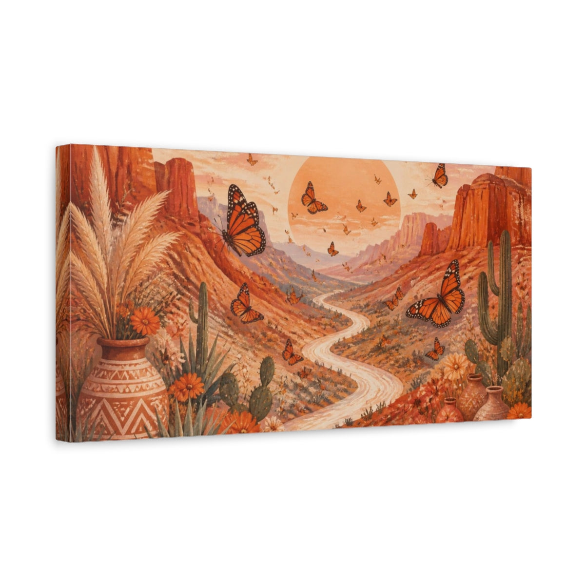 Side Mockup 3. Boho Monarch Valley shown as canvas print