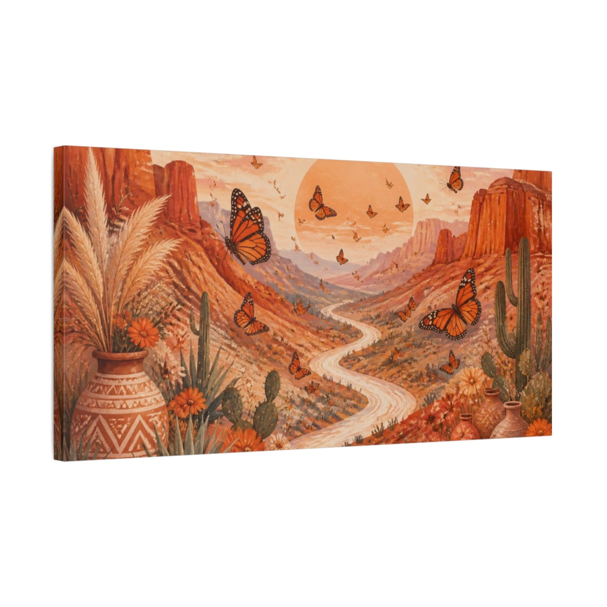 Side Mockup 1. Boho Monarch Valley shown as canvas print