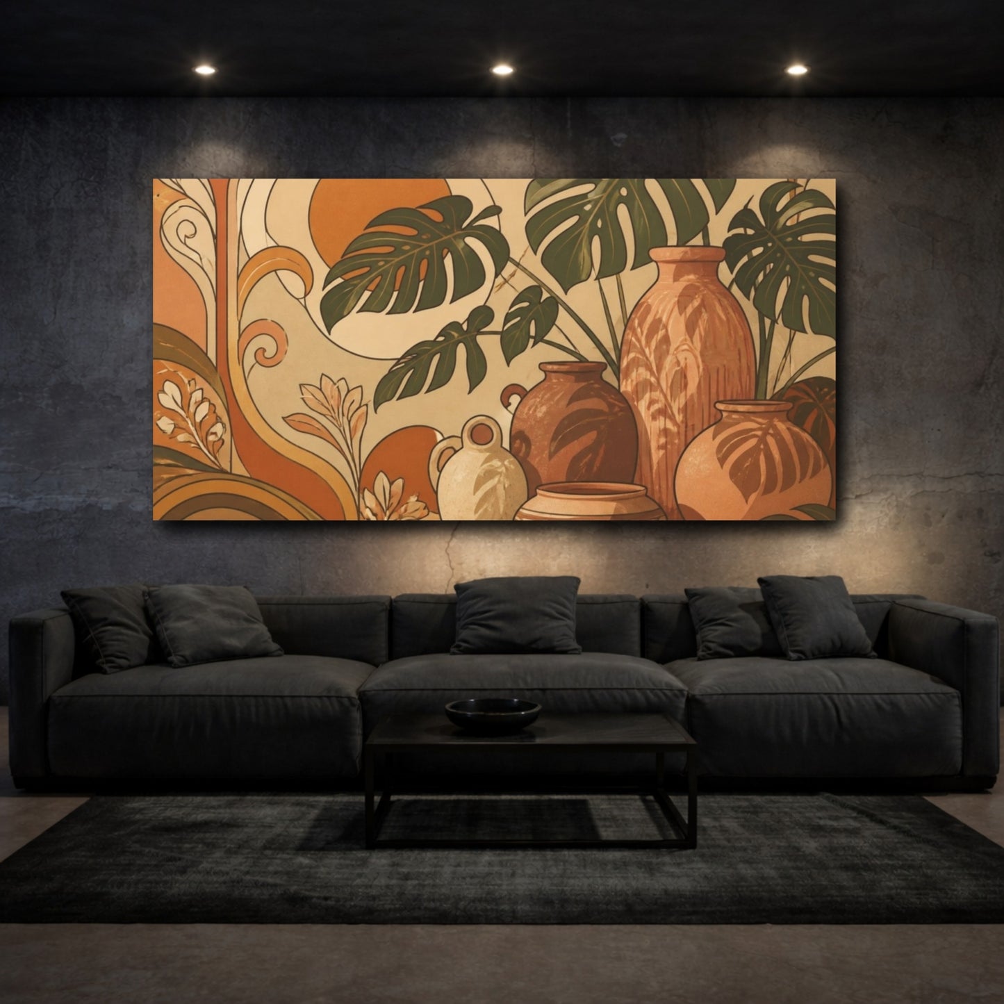 Mockup 3. Boho Monstera Pots shown as canvas print