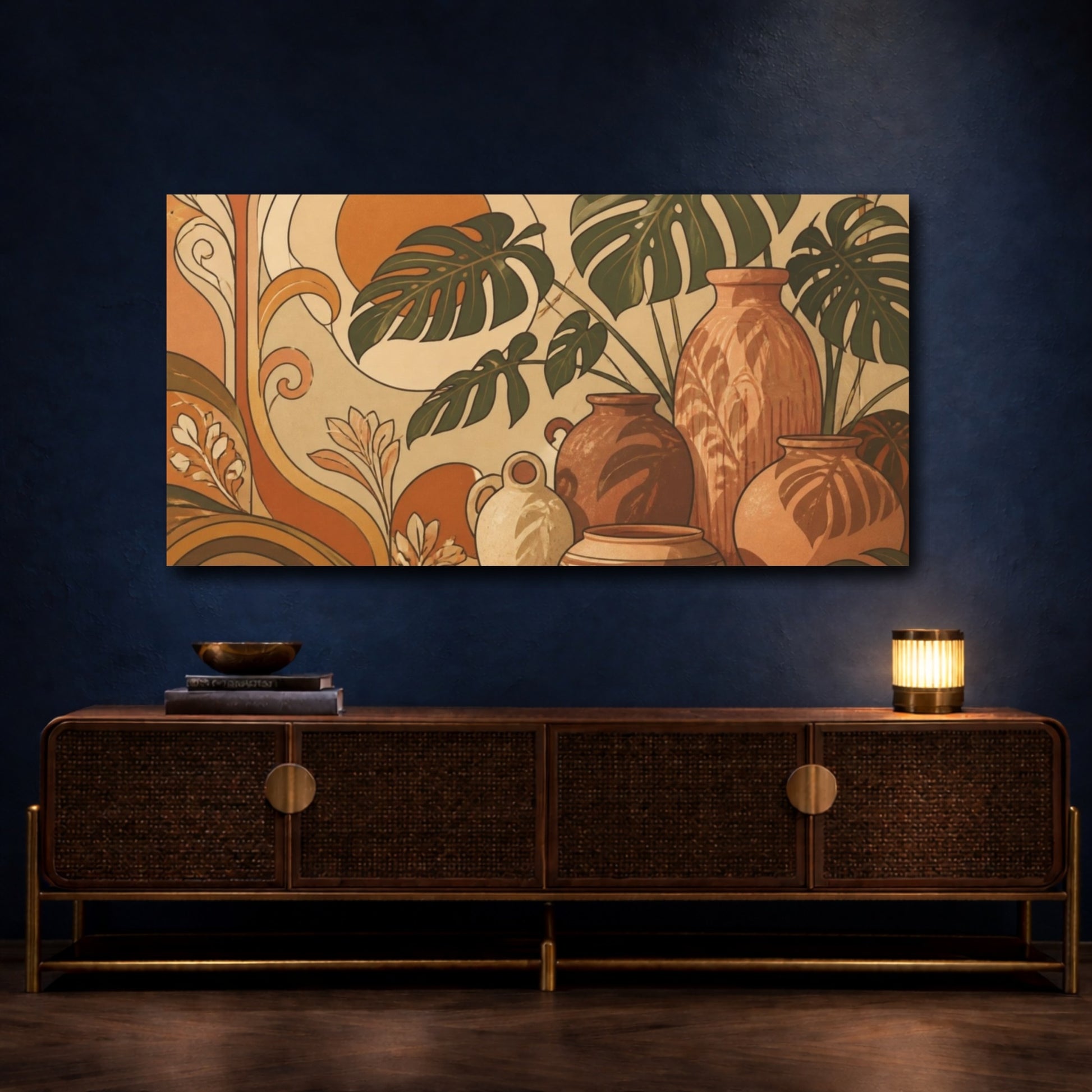 Mockup 4. Boho Monstera Pots shown as canvas print