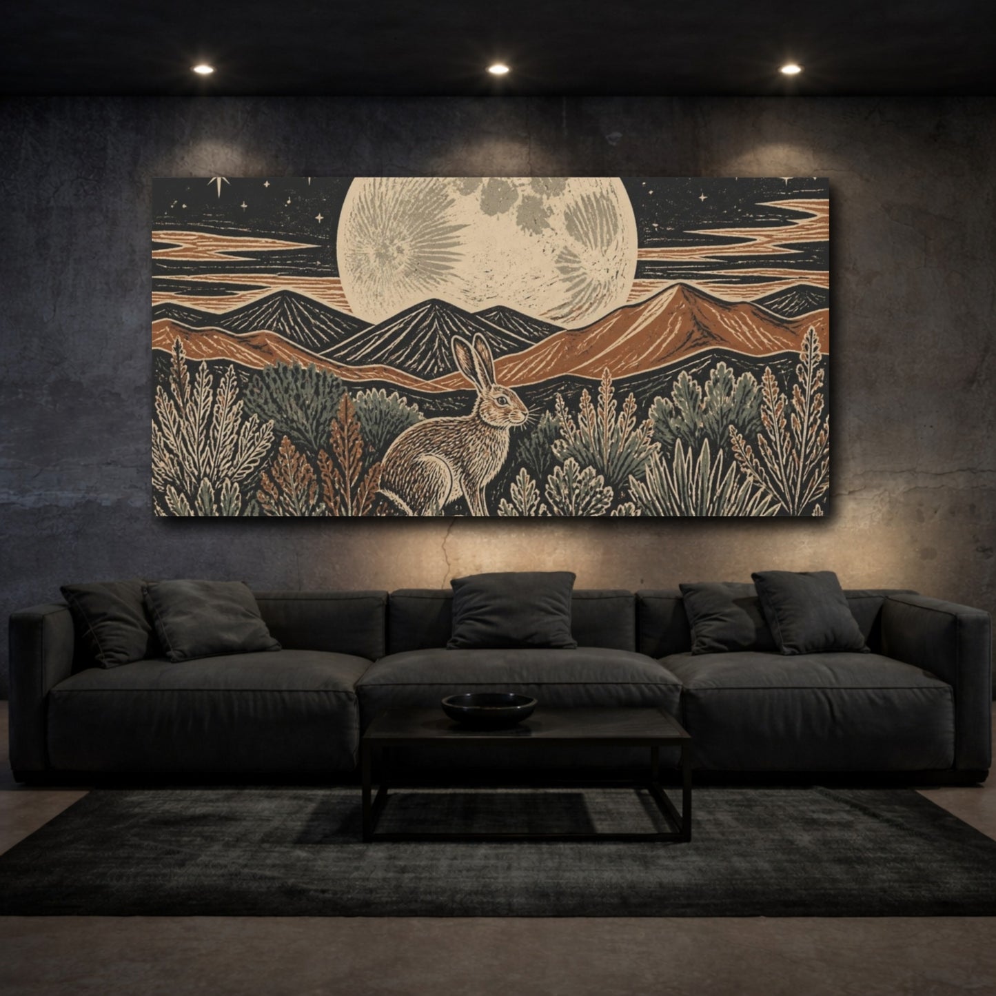 Mockup 3. Boho Moon Hare shown as canvas print