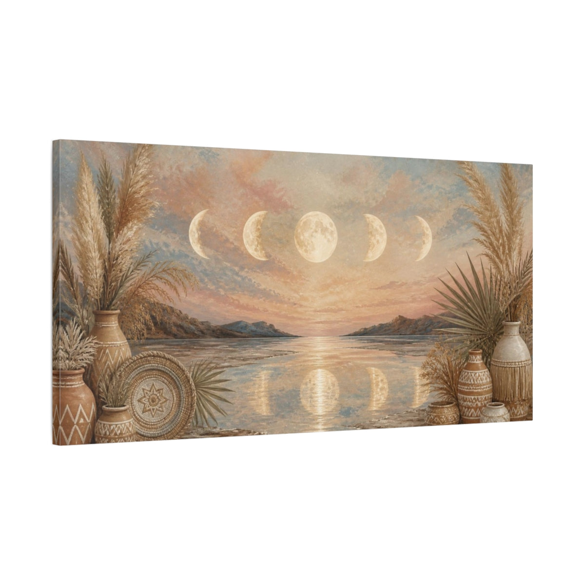 Main Mockup. Boho Moon Phases Seascape shown as canvas print