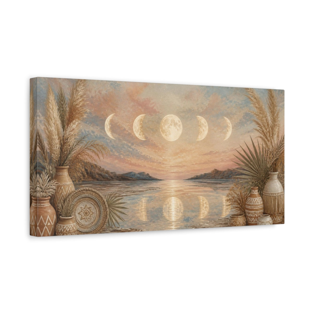 Side Mockup 3. Boho Moon Phases Seascape shown as canvas print